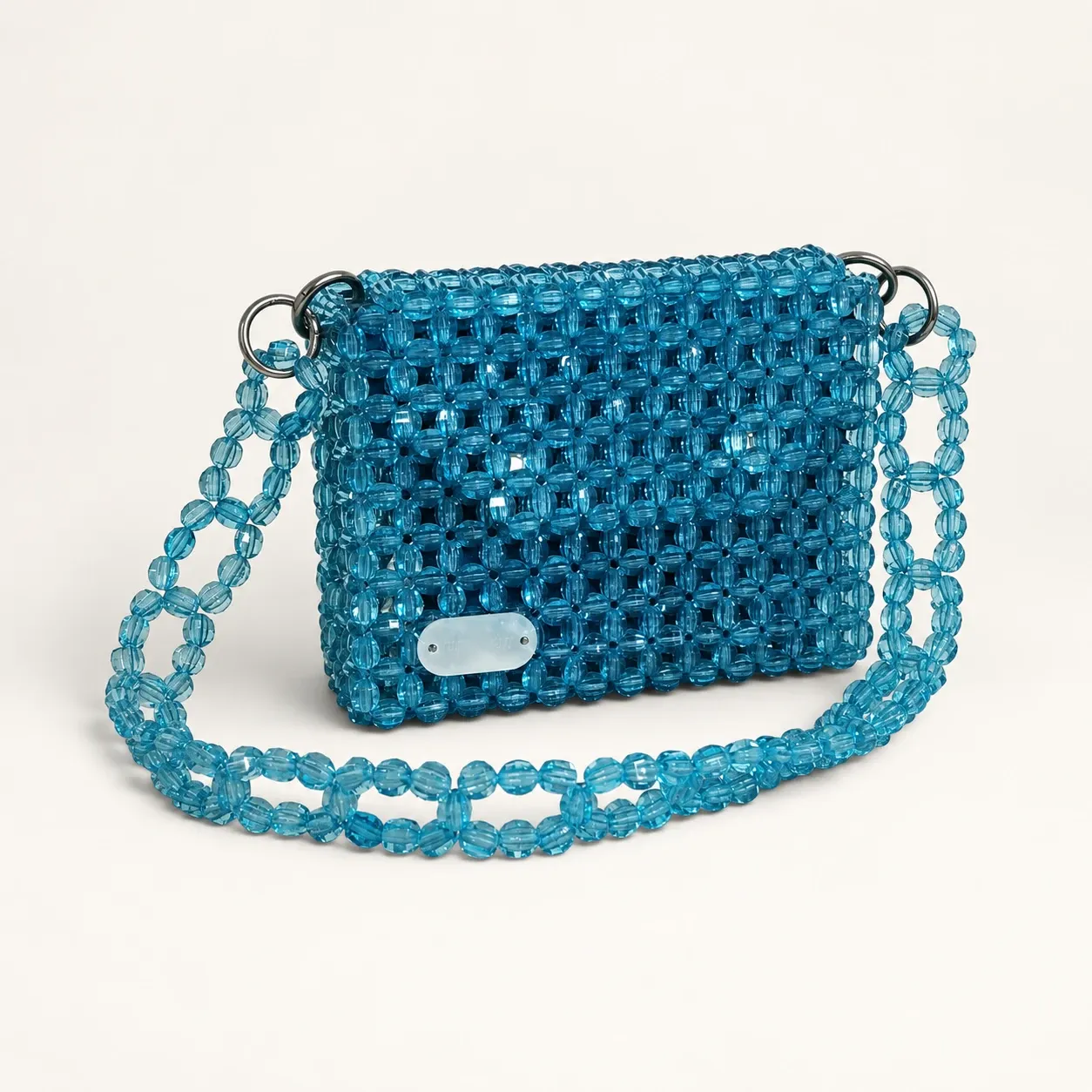 Handmade Sky Blue Crystal Bead Shoulder Bag