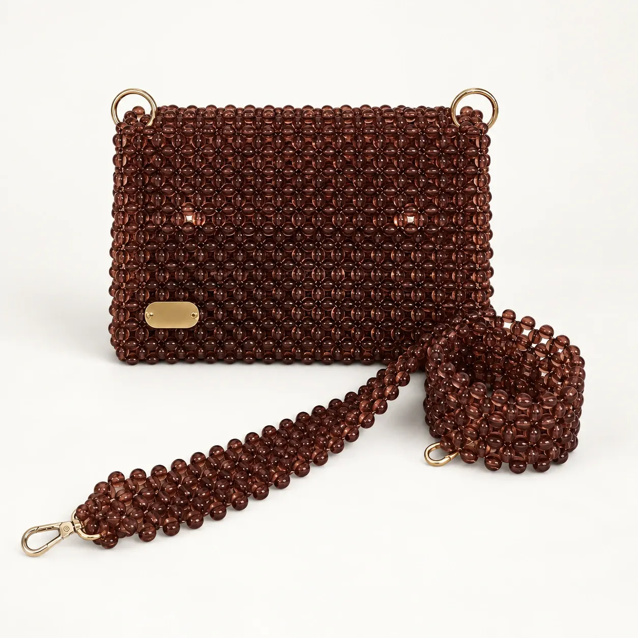Handmade Brown Bead Shoulder Bag (Available In Sizes)