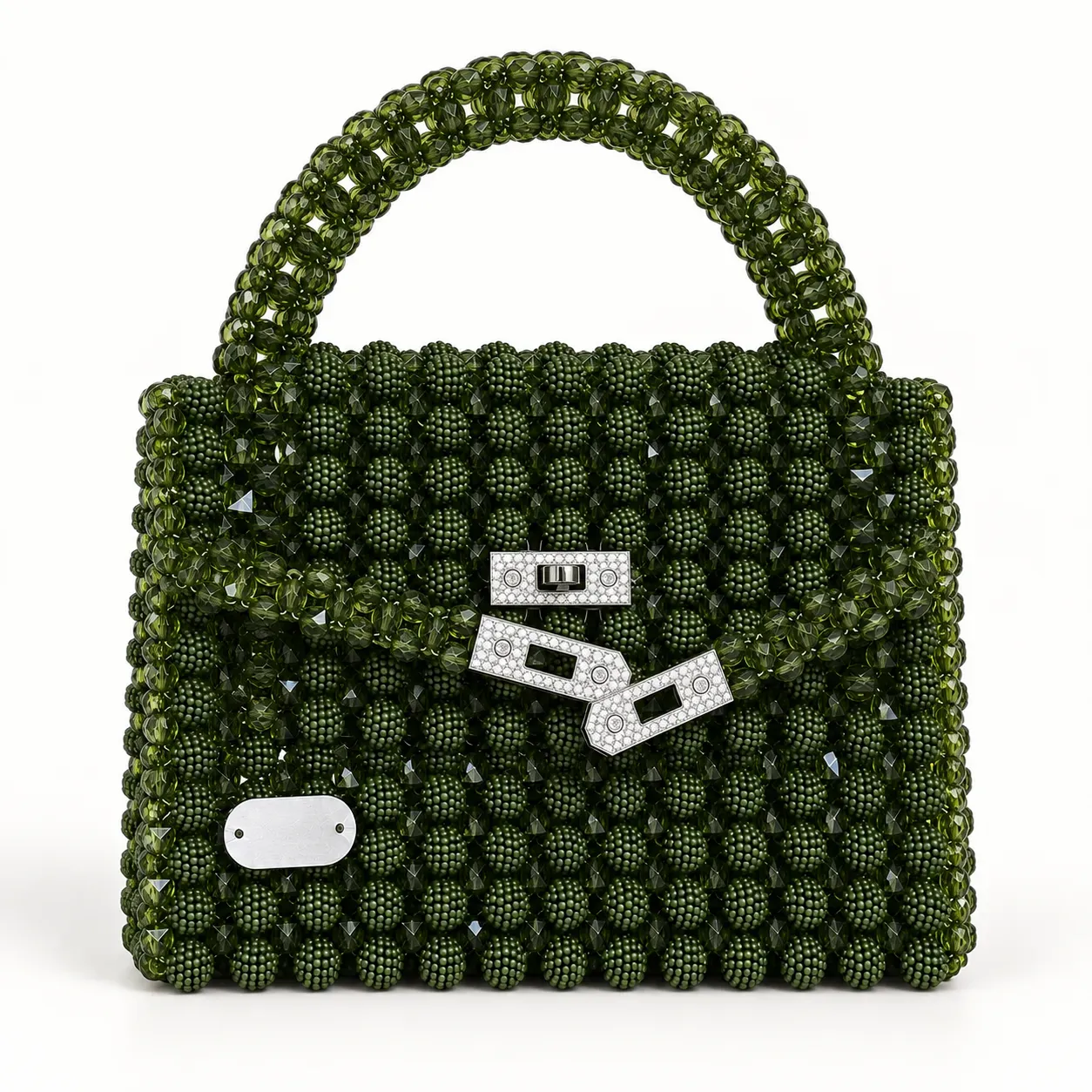 Handmade Olive Green Mixed-Bead Handbag