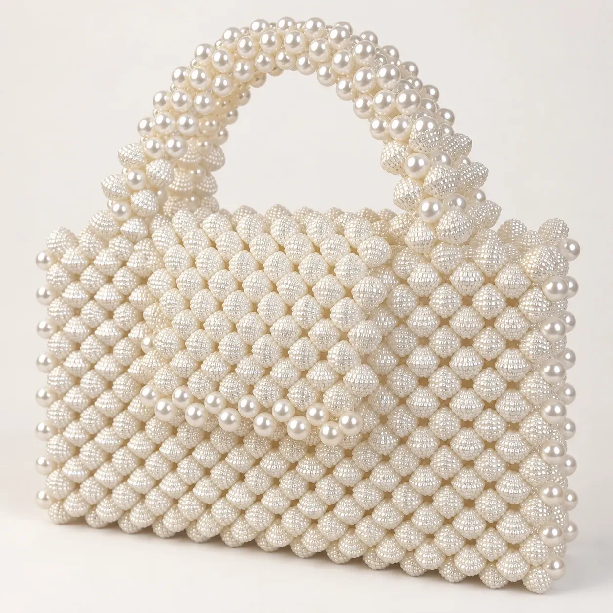 Handmade Cream Pearl Beaded Frame Handbag