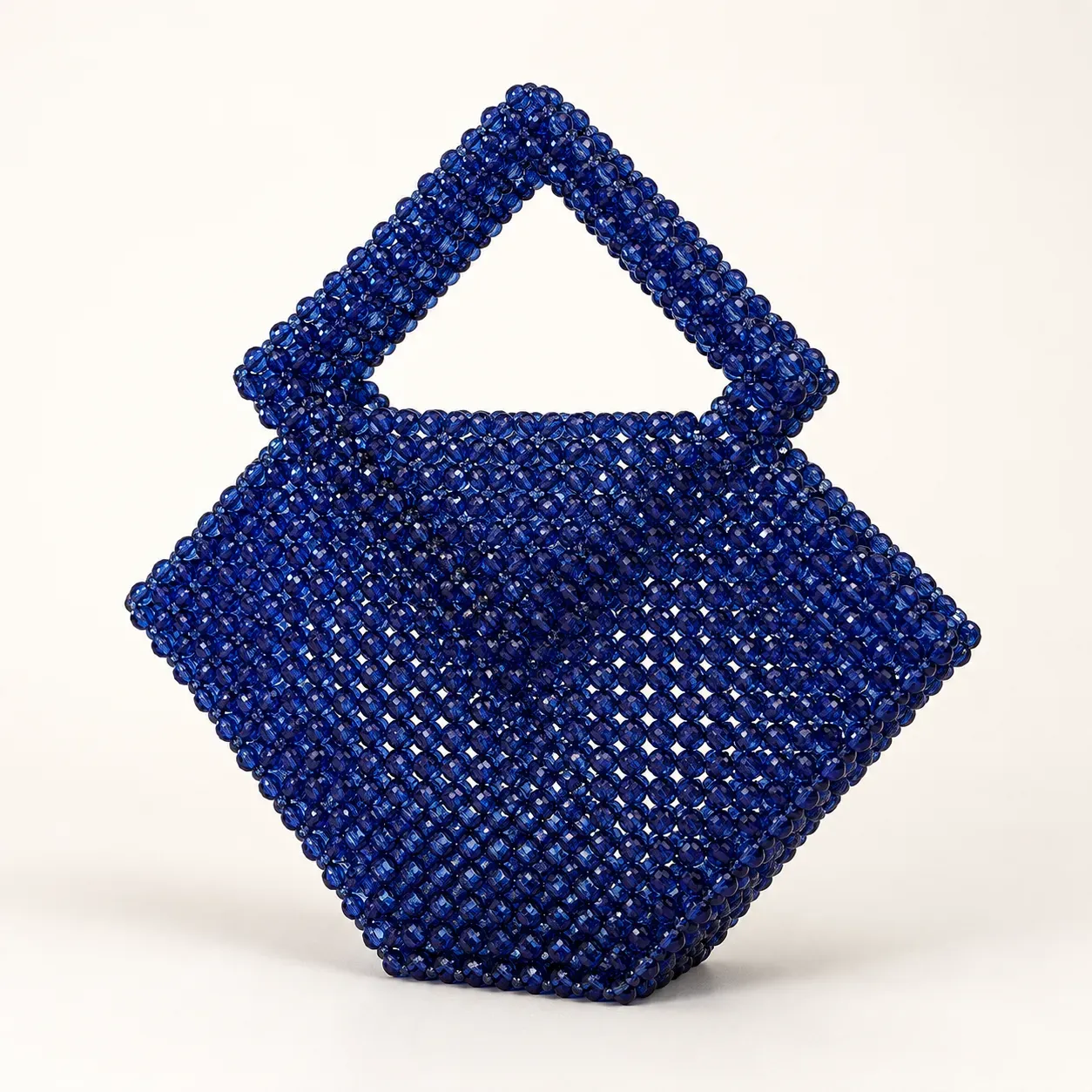 Handmade Navy Crystal Beaded Diamond-Shaped Handbag