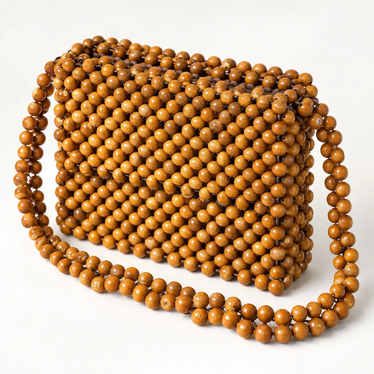 Handmade Natural Wooden Bead Crossbody Bag with Lining
