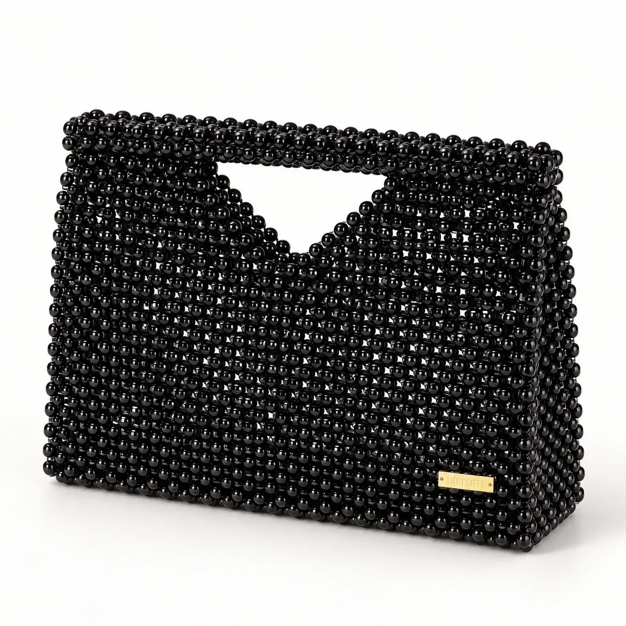 Handmade Black Pearl Beaded Bag with Triangle Cutout Handle