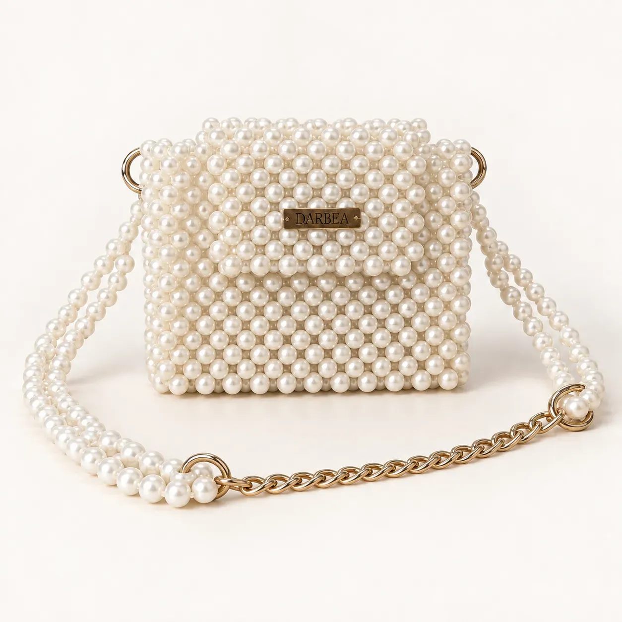 Handmade Ivory Pearl Beaded Belt Bag with Detachable Strap