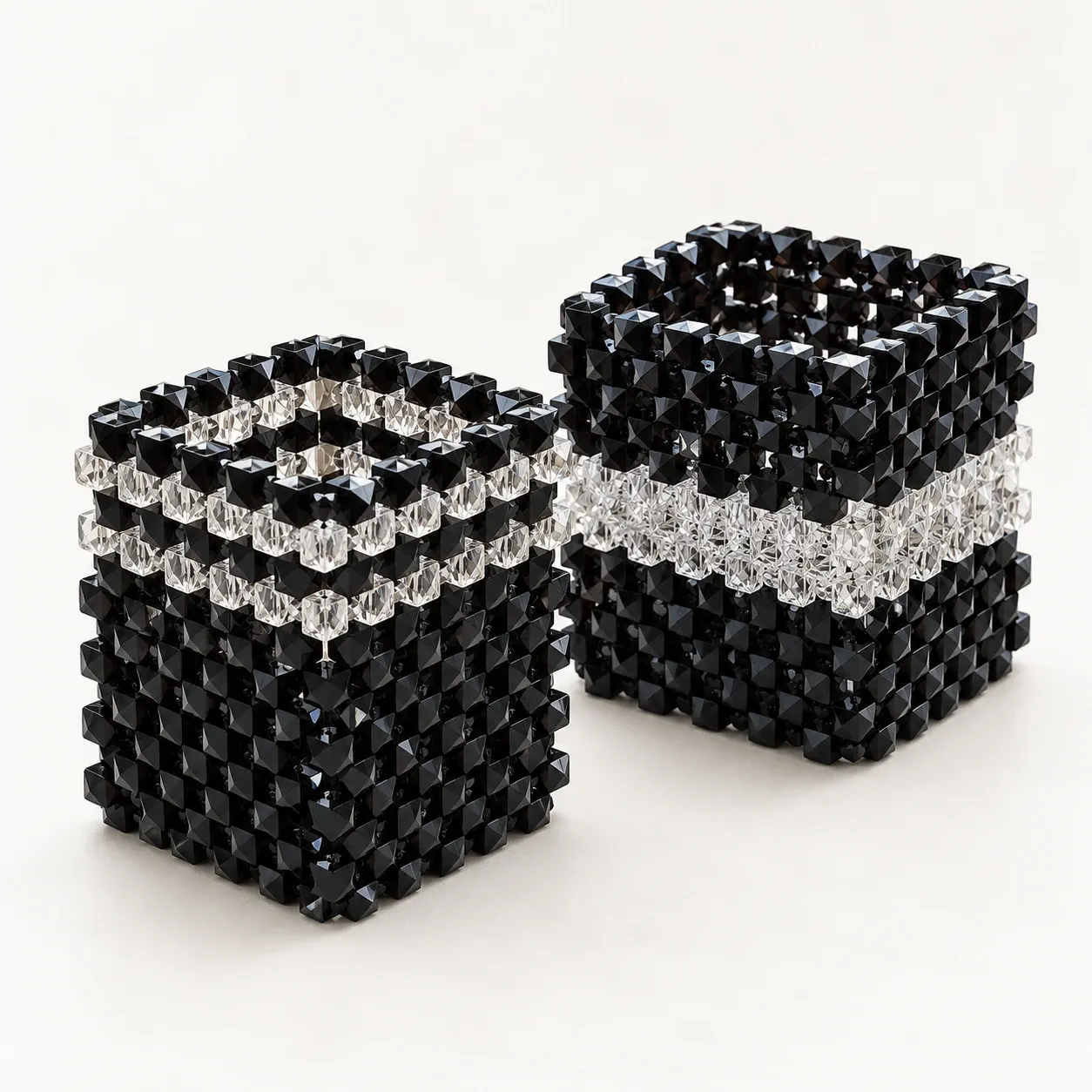 Handmade Black Crystal Brush Holder with Clear Band Options