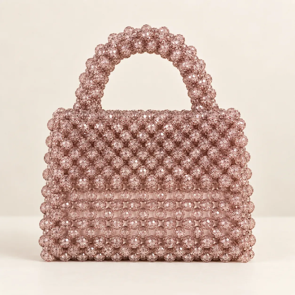 Handmade Blush Pink Crystal Beaded Handbag