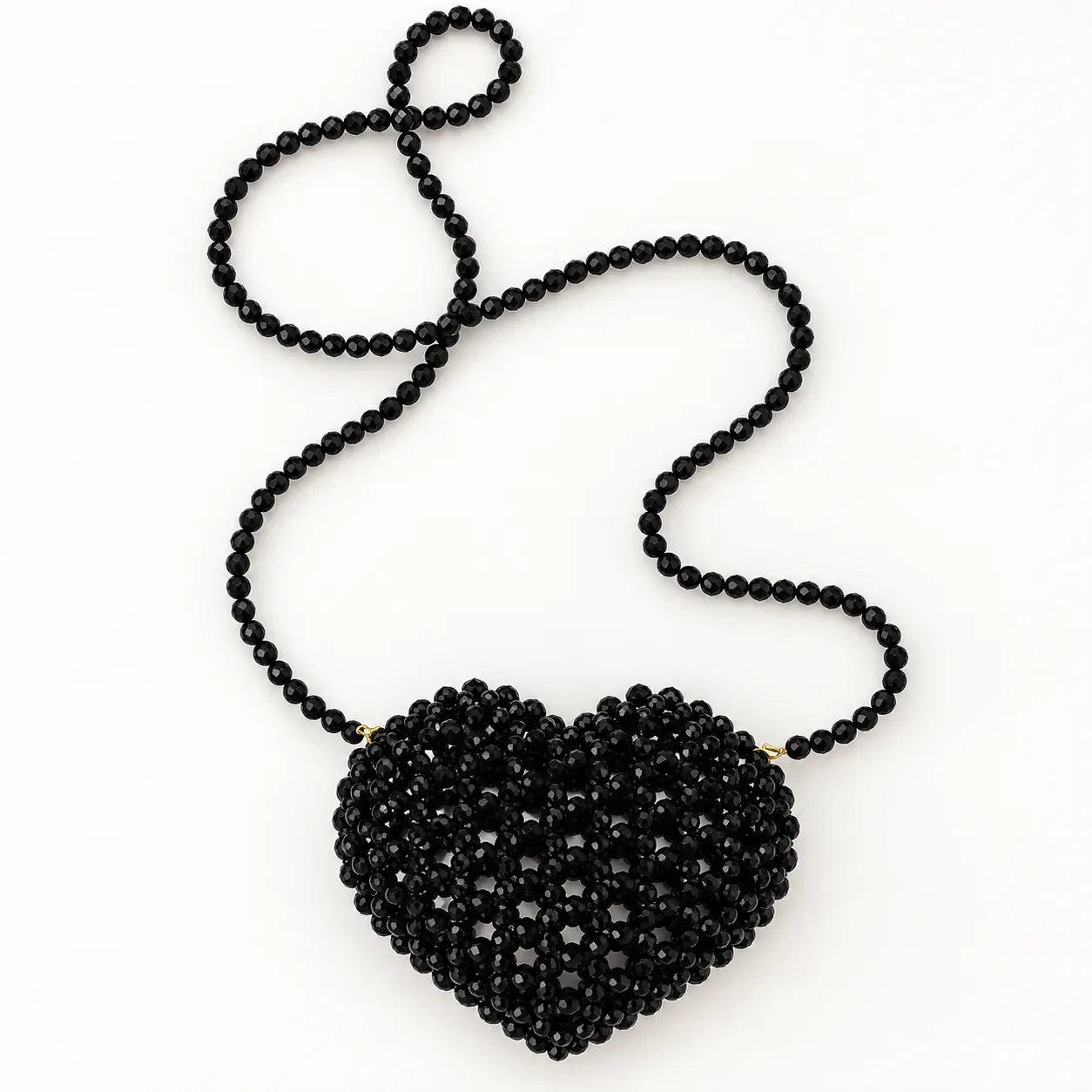 Handmade Black Pearl Beaded Heart-Shaped Crossbody Bag