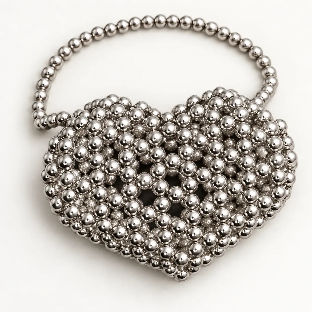 Handmade Silver Pearl Beaded Heart-Shaped Handbag