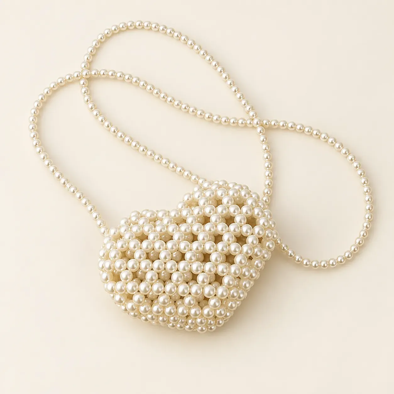 Handmade Off-White Pearl Beaded Mini Heart Crossbody Bag