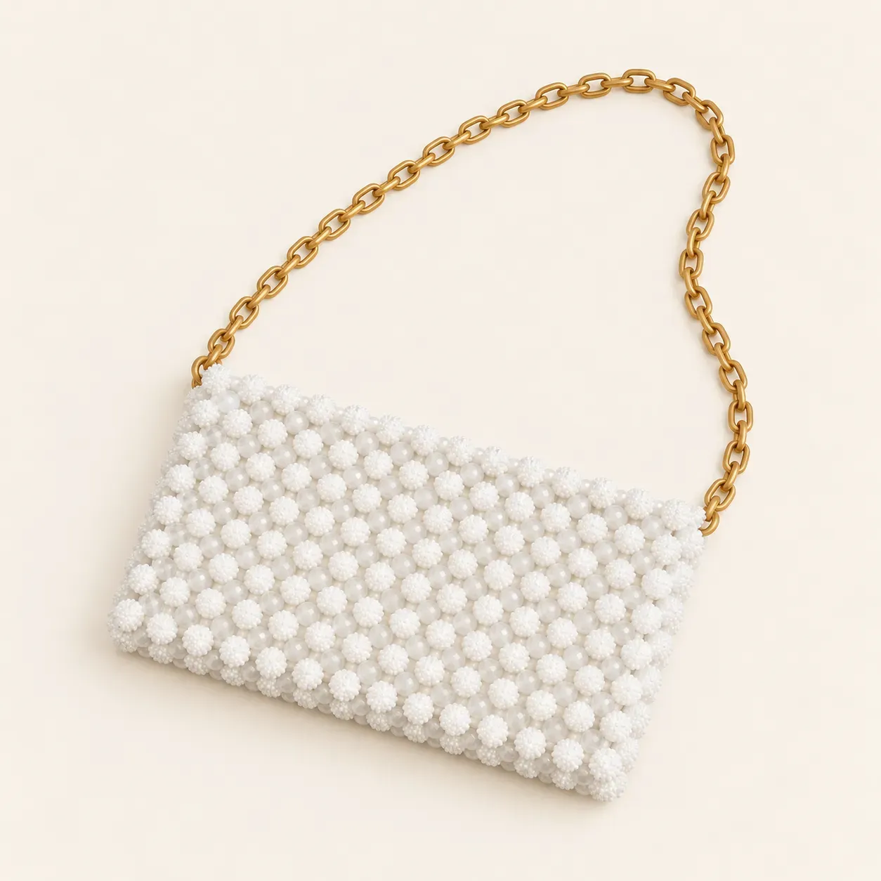 Handmade Cream and White Crystal Beaded Bag