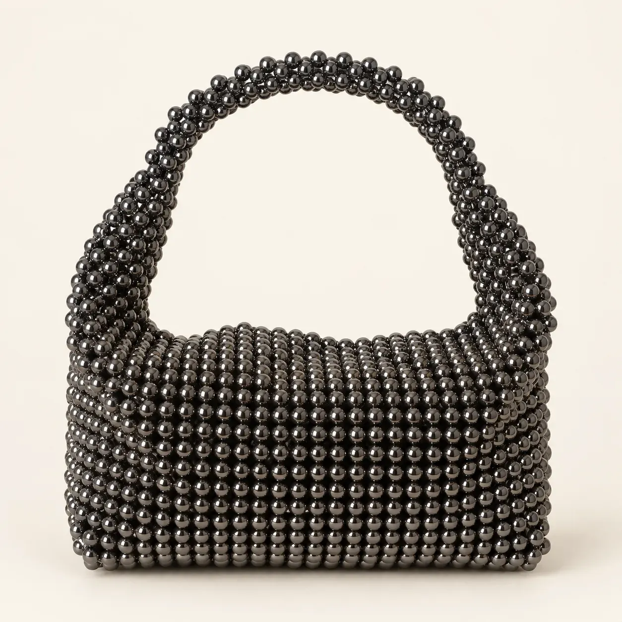 Handmade Gunmetal Crystal Beaded Hobo Bag