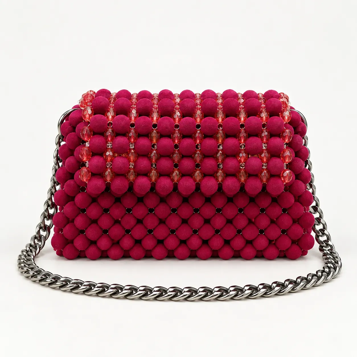 Handmade Burgundy Velvet Beaded Chain Clutch