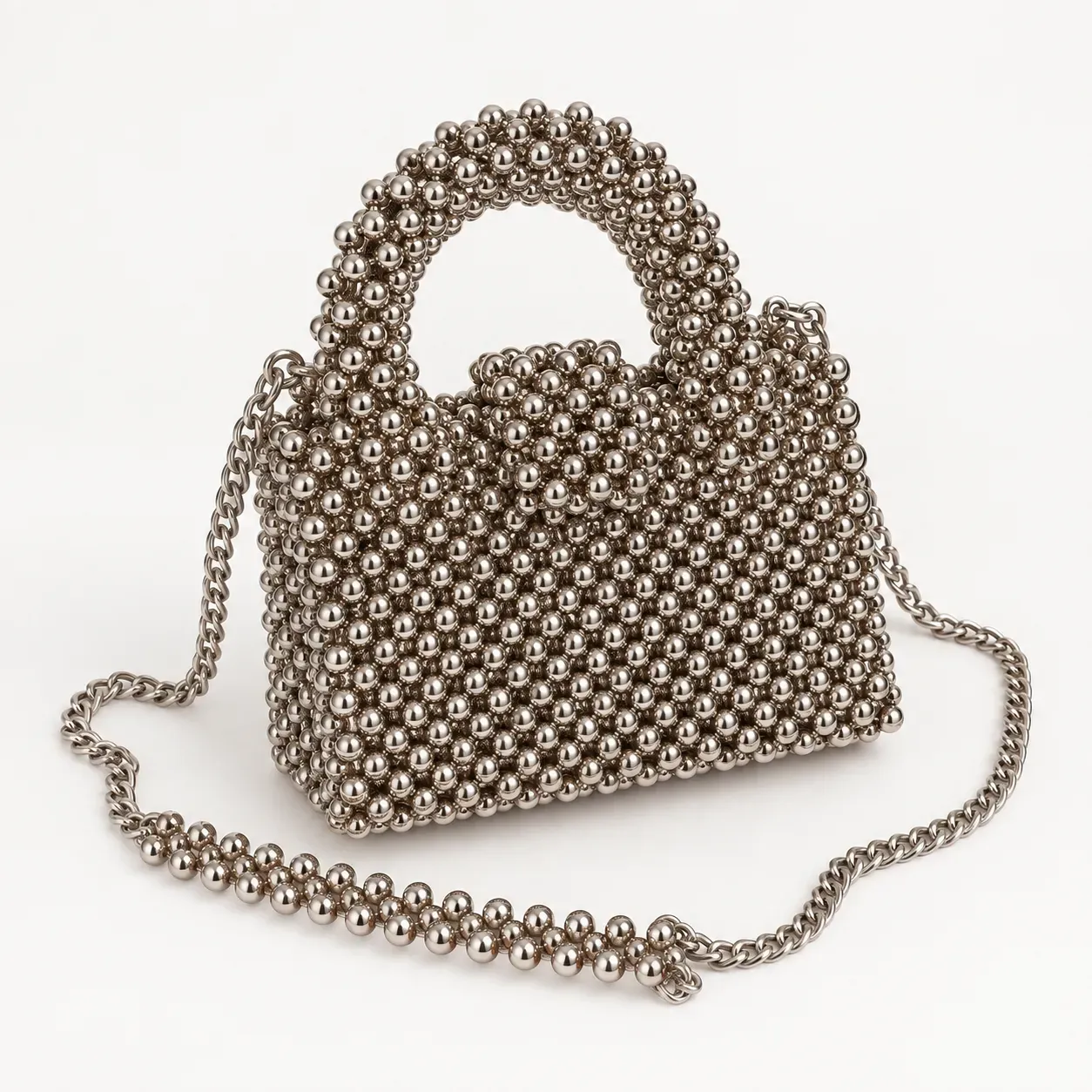Handmade Rose Gold Pearl Beaded Mini Handbag
