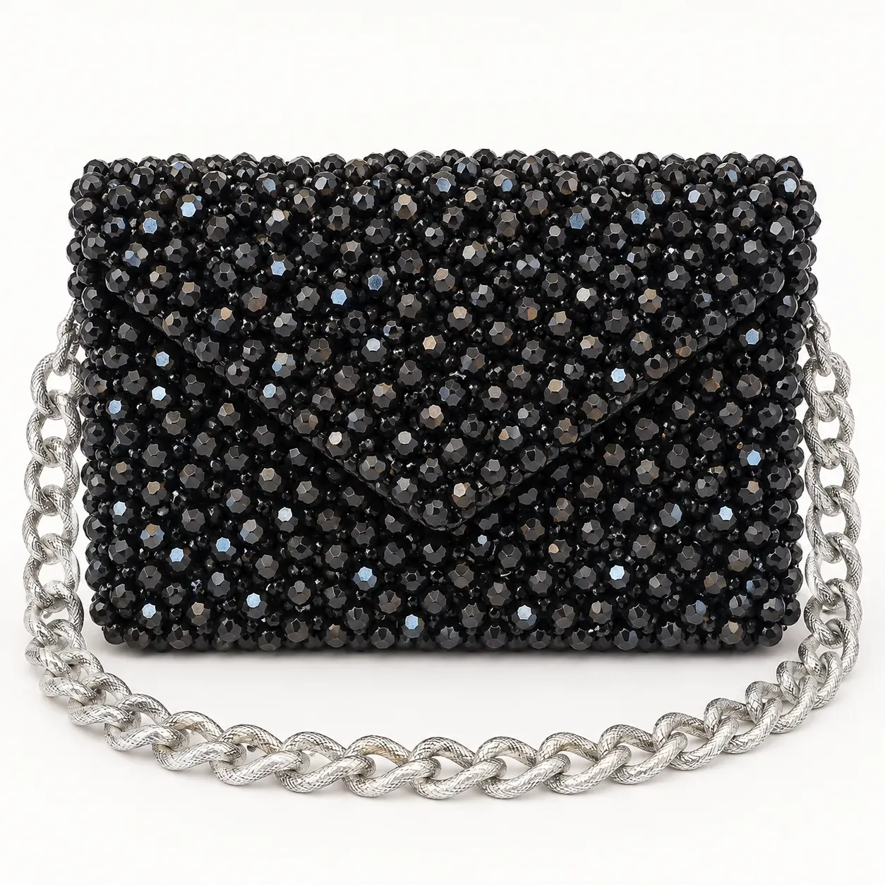 Handmade Black Crystal Beaded Clutch Bag