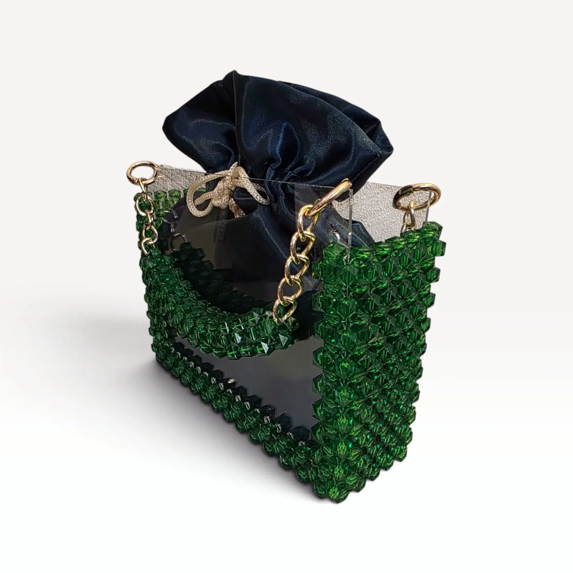 Green Beaded Acrylic Handbag with Removable Lining