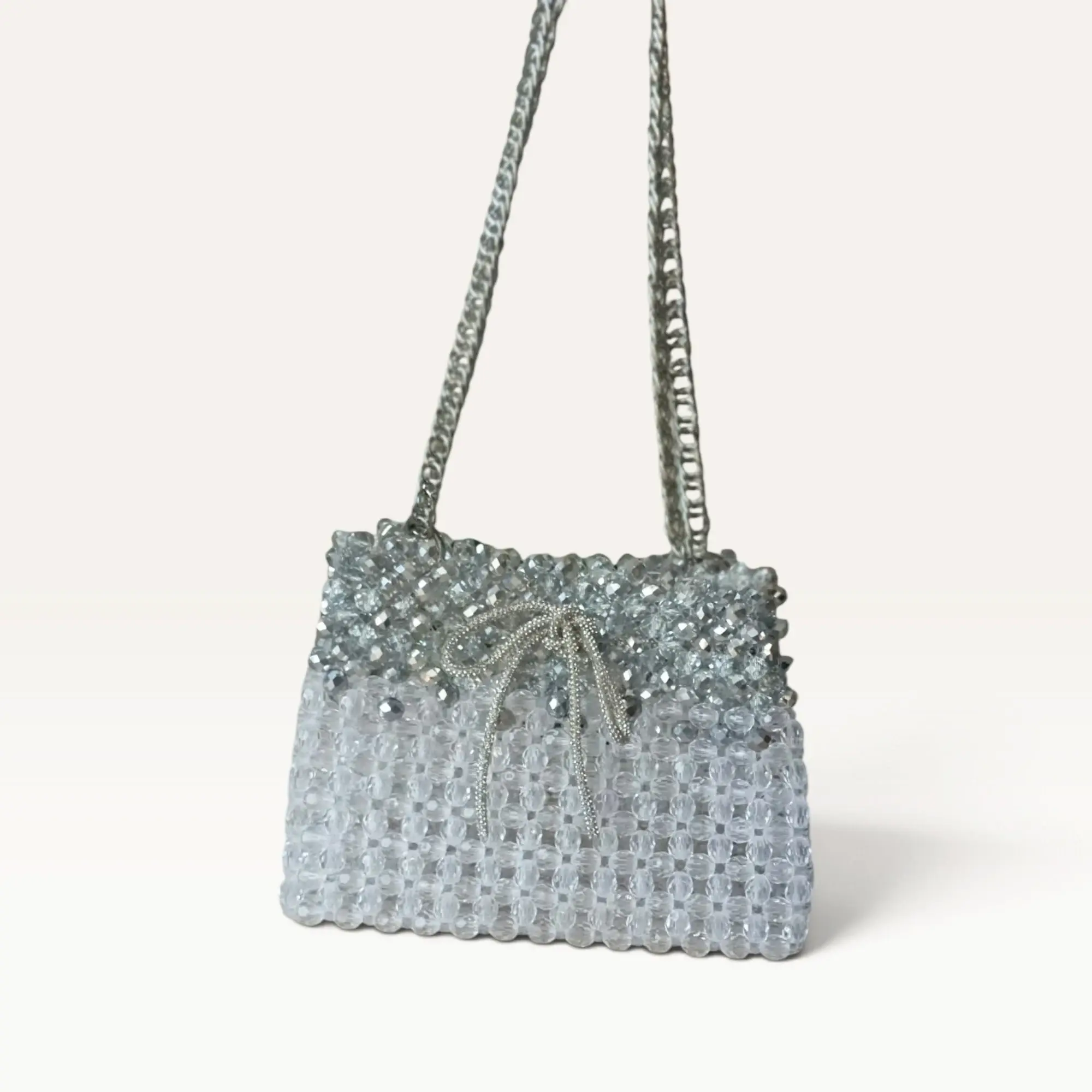 Clear Glass Crystal & Acrylic Bead Bag with Bow