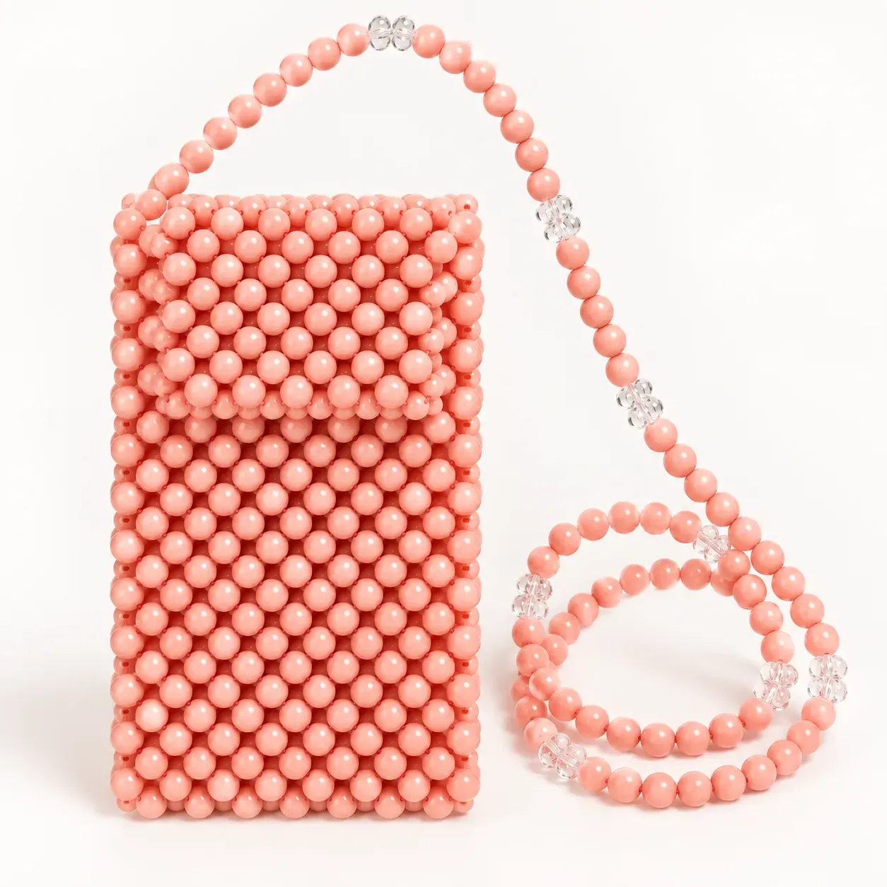 Handmade Coral Pearl Beaded Crossbody Phone Bag