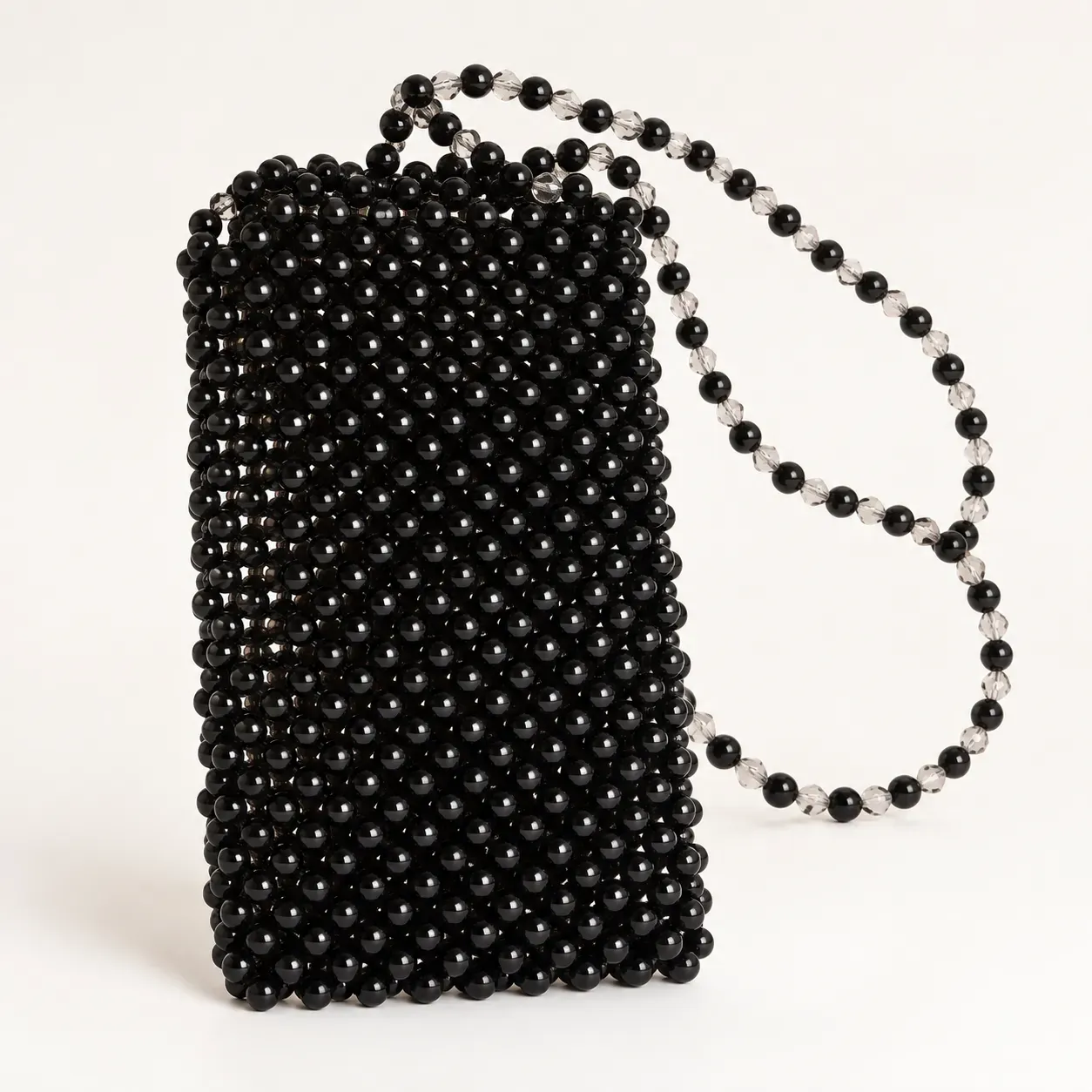 Handmade Black Pearl Beaded Crossbody Phone Bag