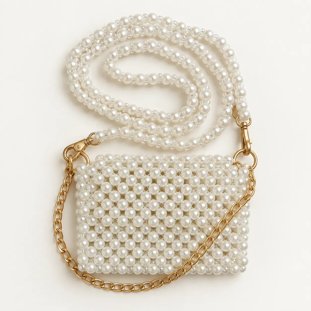 Handmade Ivory Pearl Beaded Belt Bag