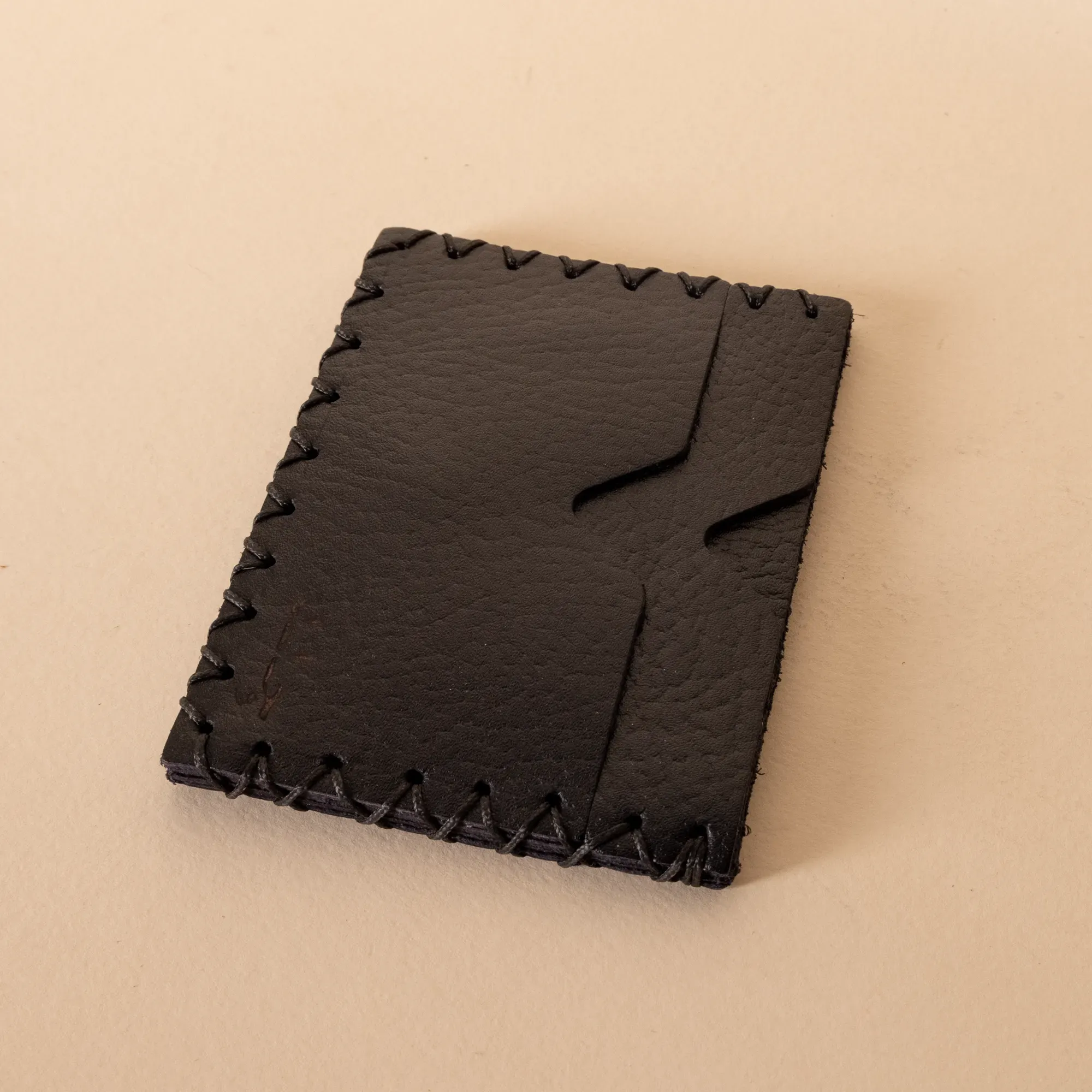 Two-Pocket Leather Card Holder – Black Plain – 11x6.5x0.8 cm