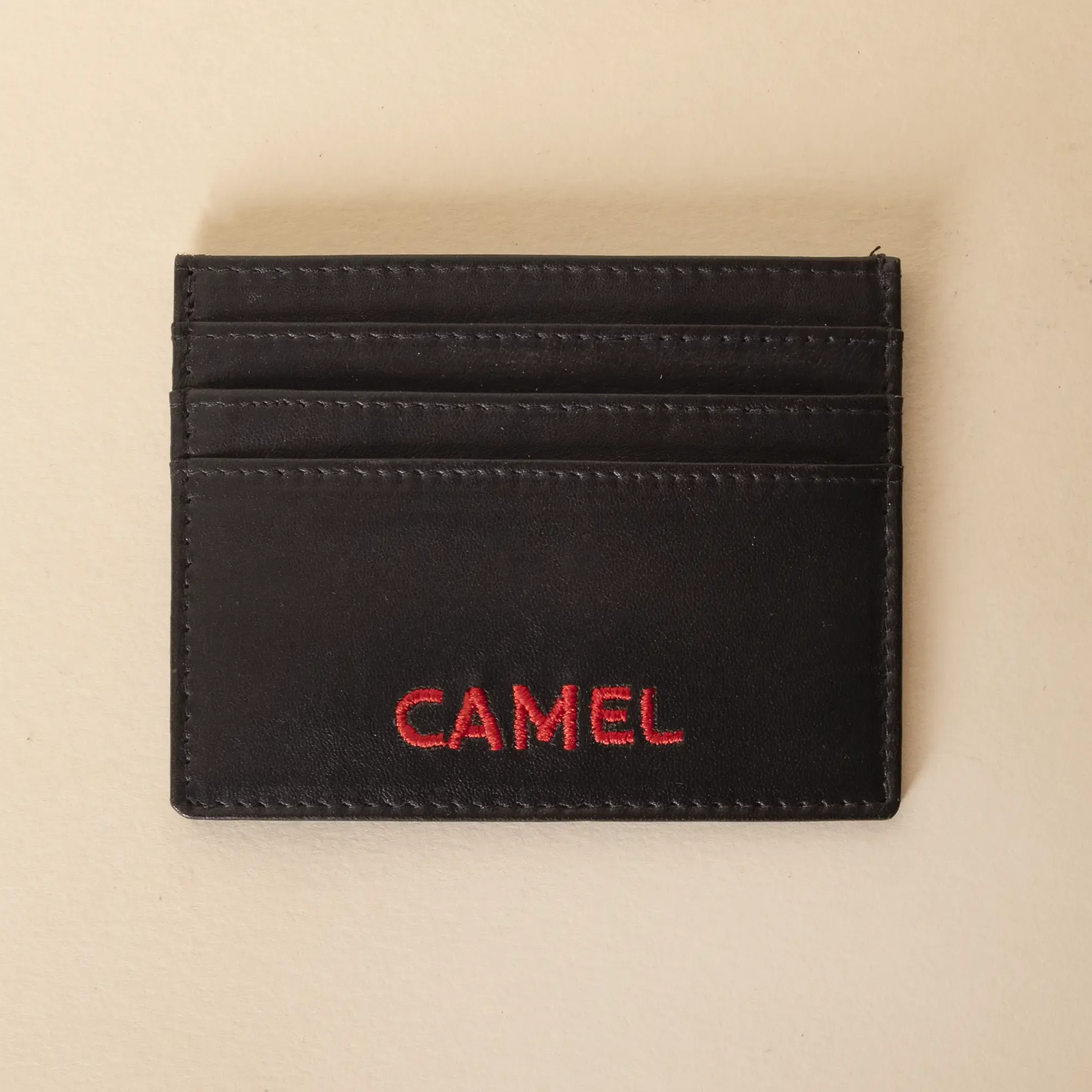 Nappa Leather Card-Only Wallet – Black with Red Logo – 8x11x0.5 cm