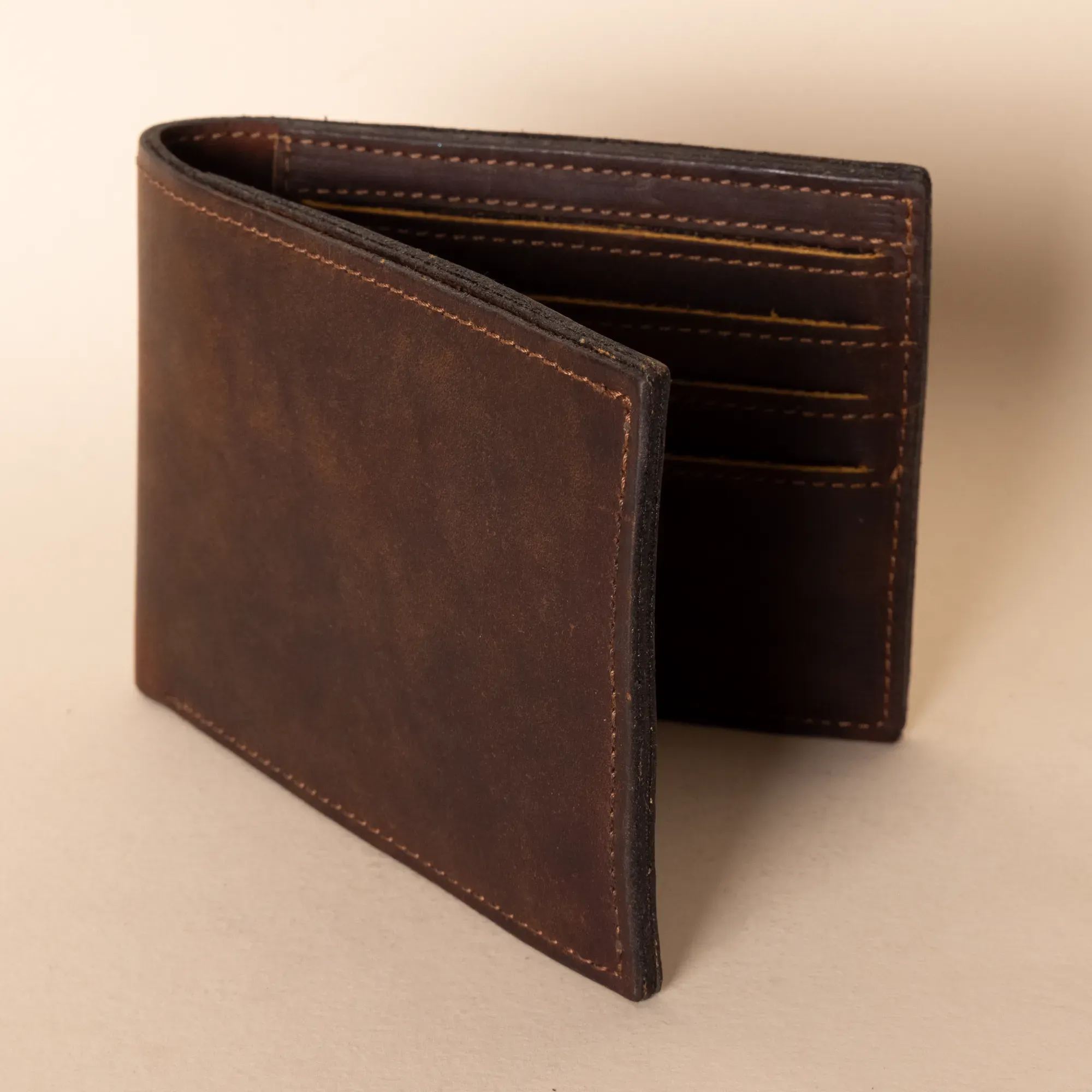 Distressed Nubuck Men's Bifold – Classic Brown – 24x9x1.5 cm