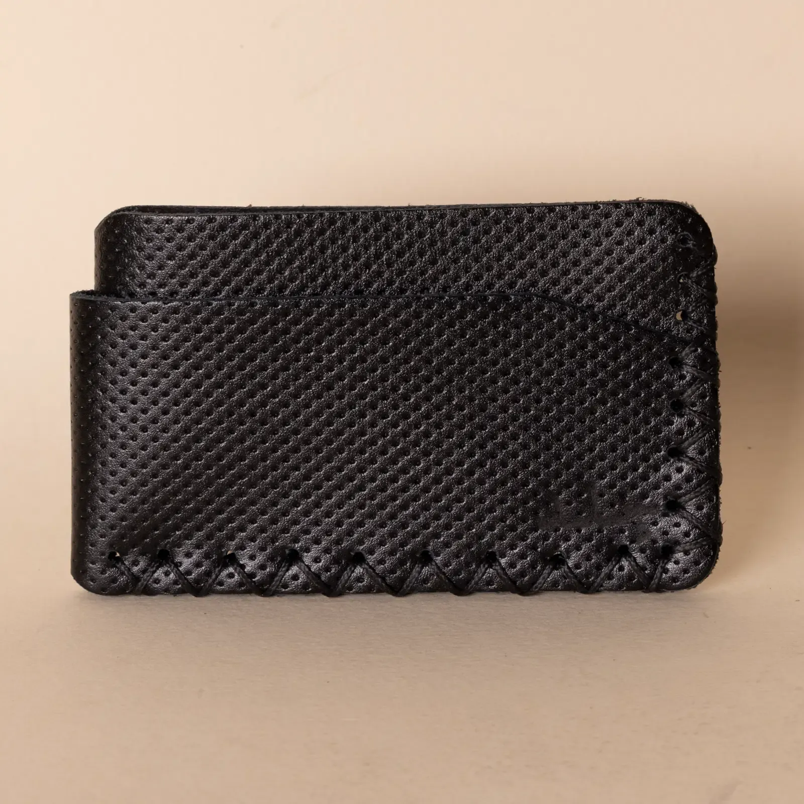Three-Pocket Leather Card Holder – Black Textured – 10.5x8x1 cm