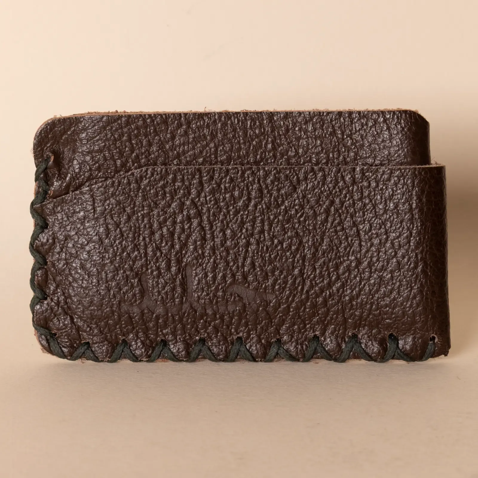 Three-Pocket Leather Card Holder – Dark Brown Textured – 10.5x8x1 cm