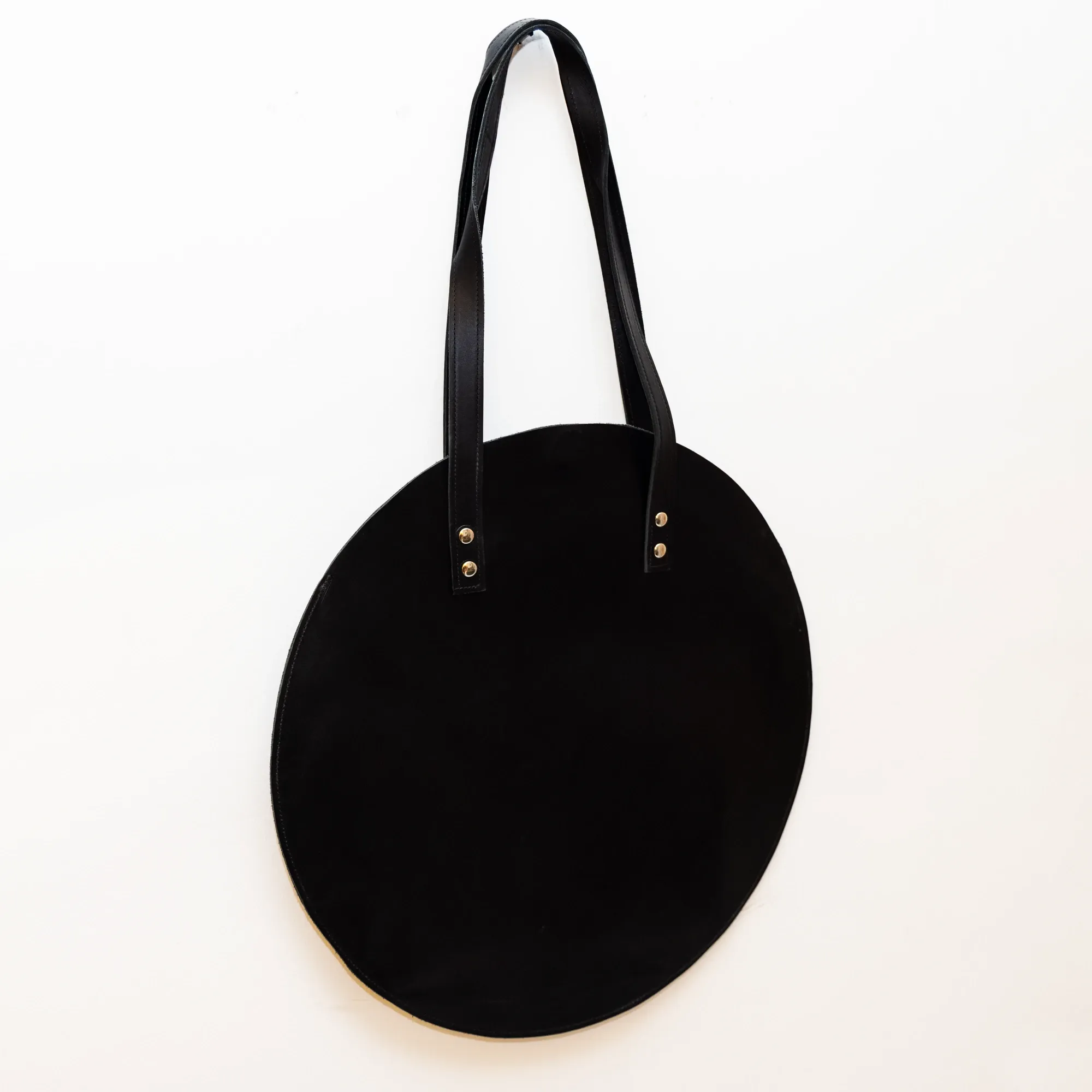 Large Round Leather Shoulder Bag – Black – 50 cm diameter