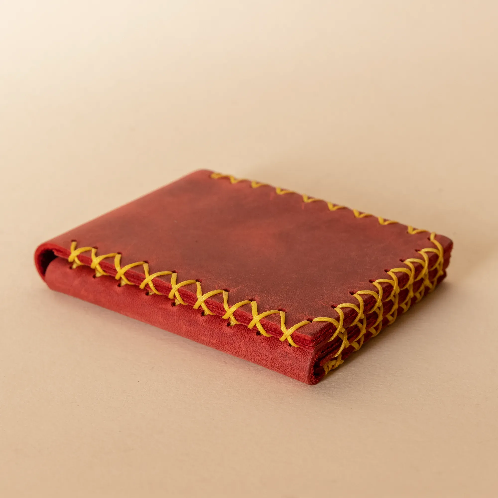 Three-Panel Leather Wallet – Red Three-Panel – 8x10x0.7 cm per panel