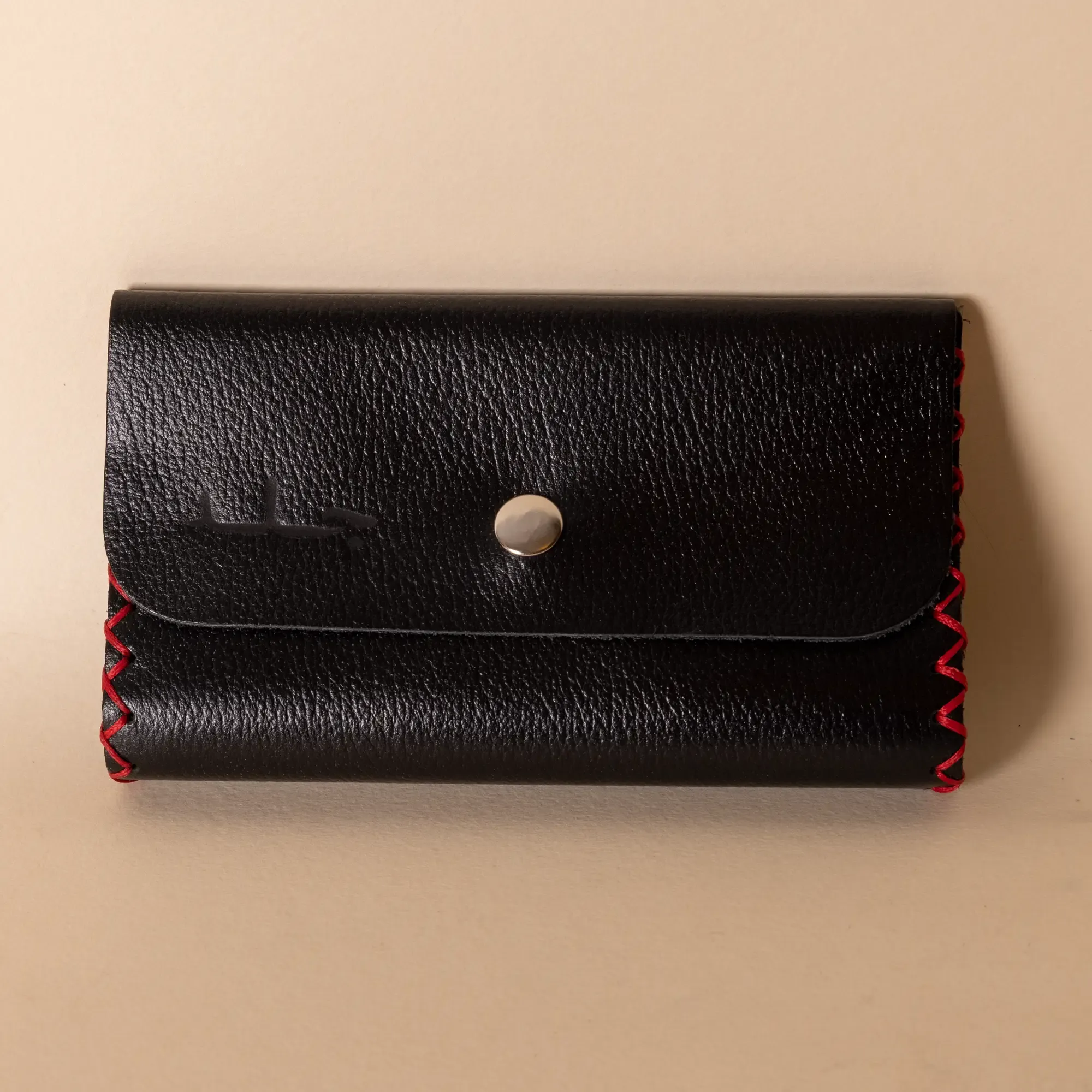 Leather Tobacco Pouch – Black with Red Stitching – 15x8x1.5 cm