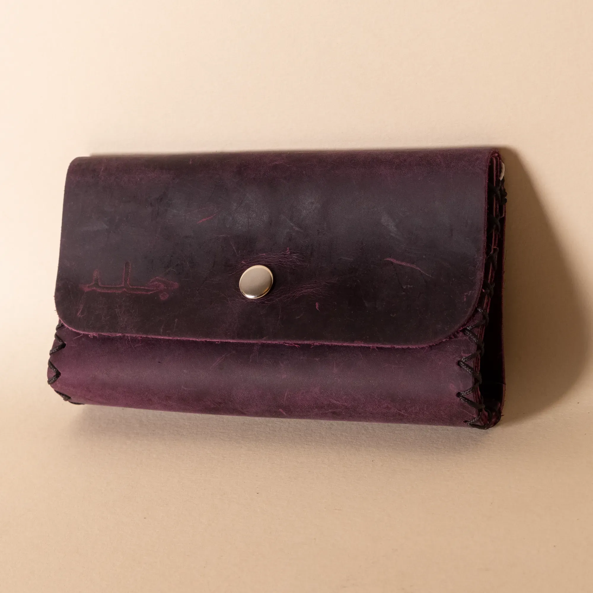 Leather Tobacco Pouch – Deep Plum – 15x8x1.5 cm