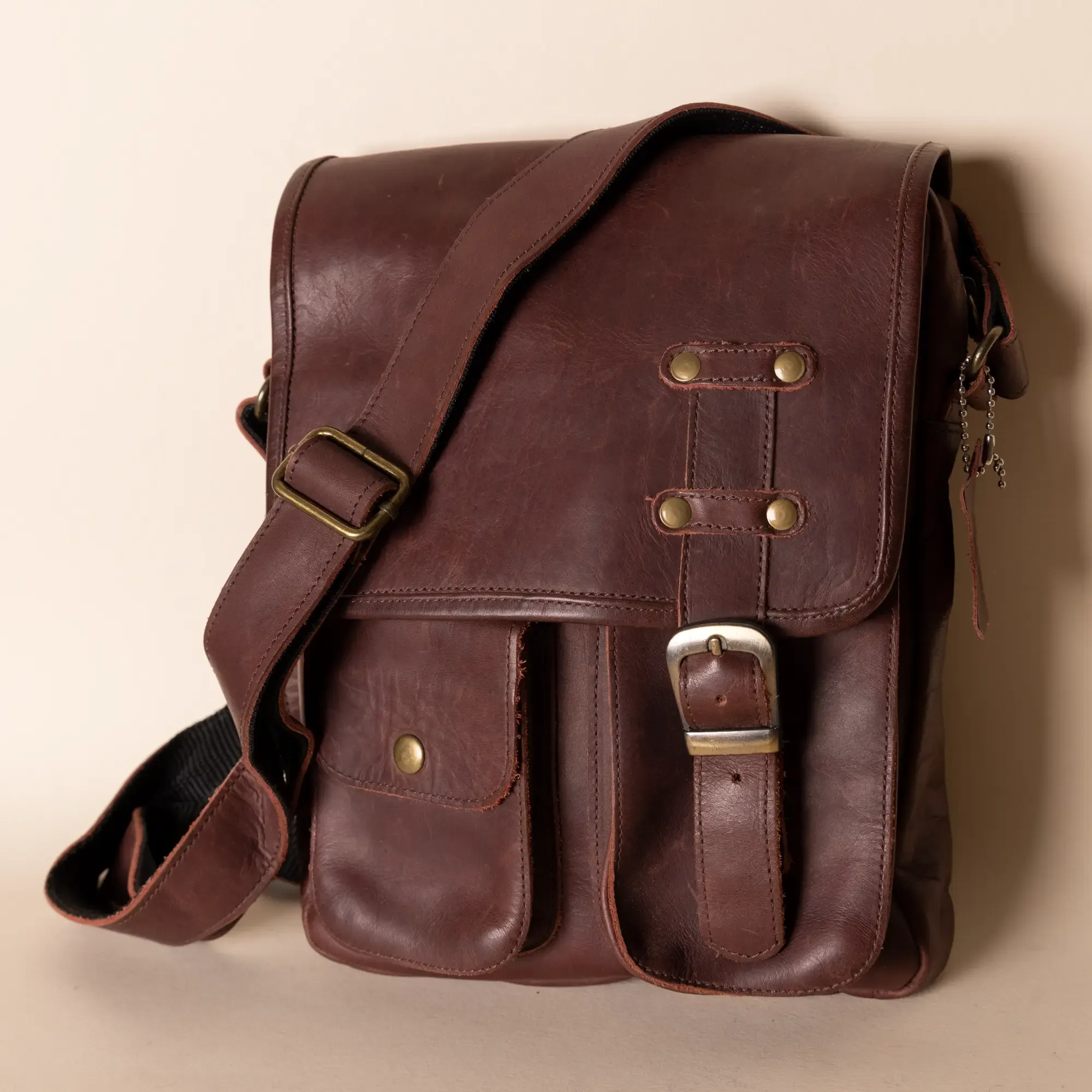 Multi-Pocket Leather Men's Bag – Burgundy Multi-Pocket – 27x21x6 cm