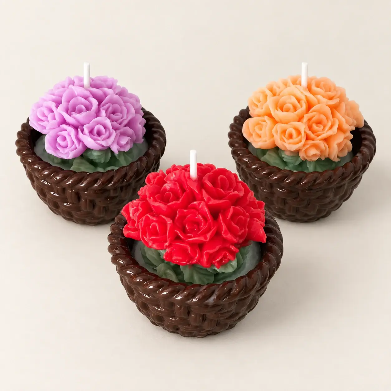 Woven Basket Flower Bouquet Scented Candle (Available In Scents and Colors)