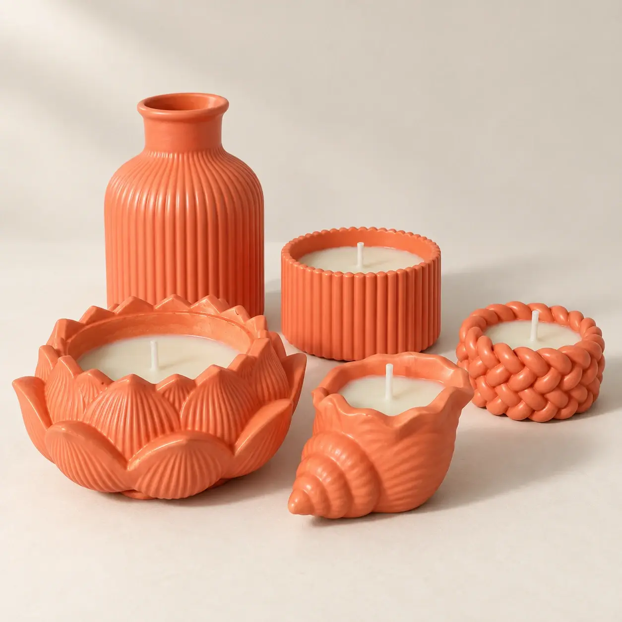 Orange Handmade Concrete Home Decor Set with Sculptural Pieces (Available In Scents and Colors)