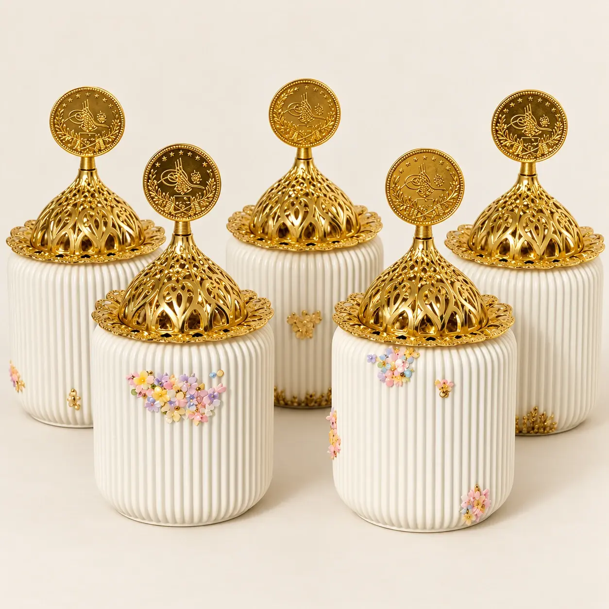 Large Concrete Incense Burner with Gold Ornamental Lid (Available In Scents and Colors)