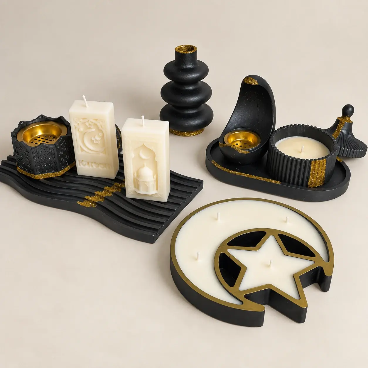 Black Pearl Ramadan Concrete Set – 10 Pieces – 25 cm Tray (Available In Scents and Colors)