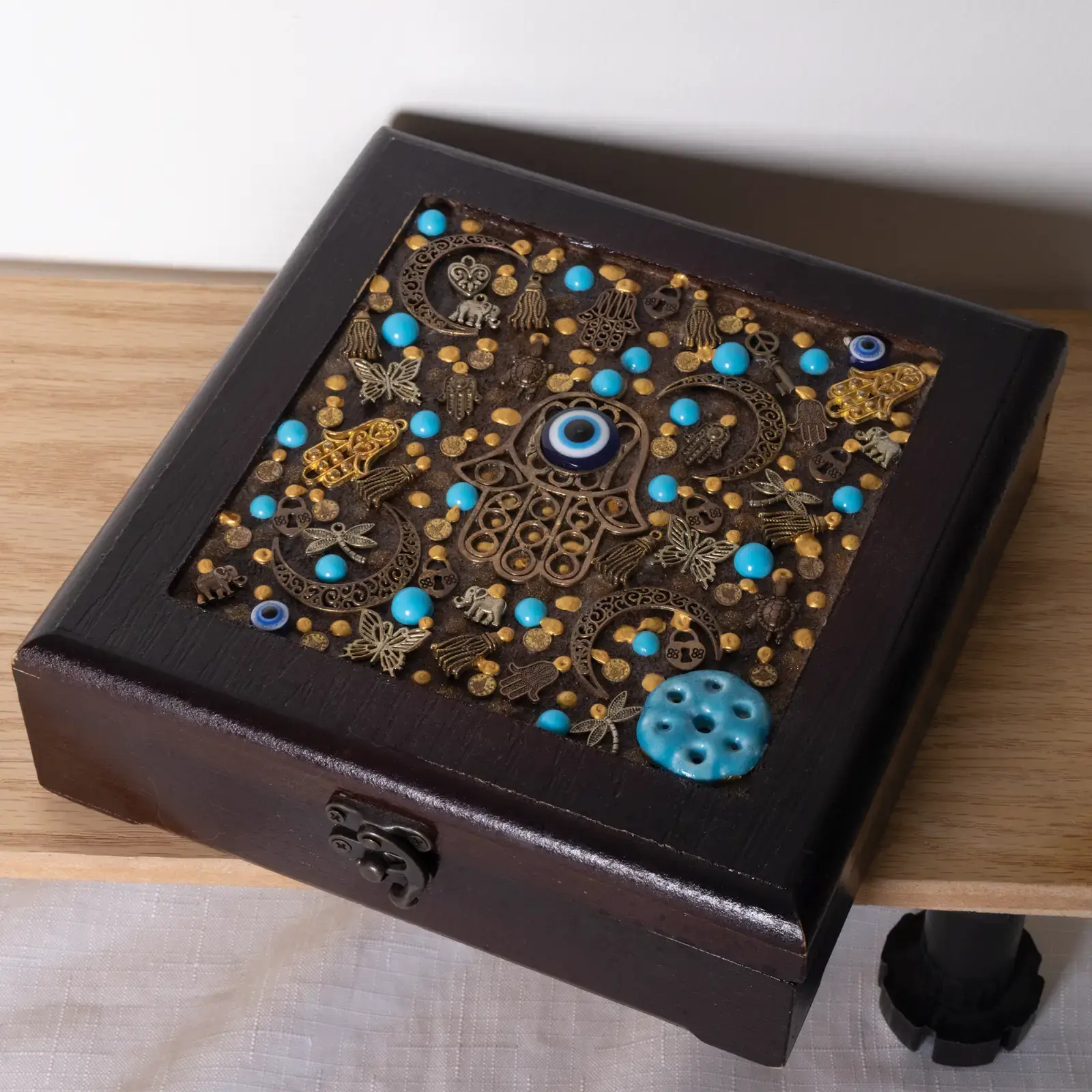 Contemporary Decorative Wooden Box in turquoise