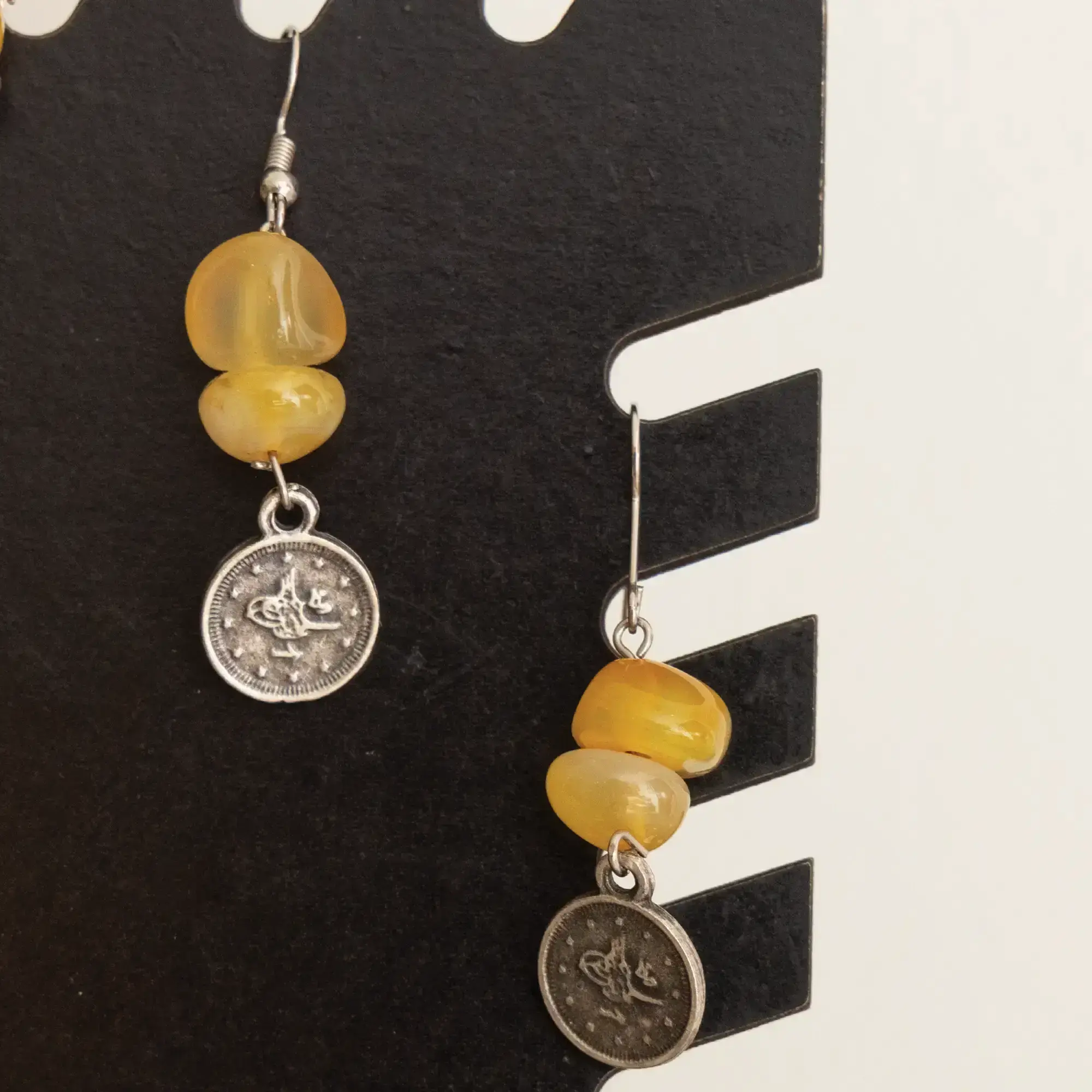 Handcrafted Contemporary Earrings in agate with coin detail