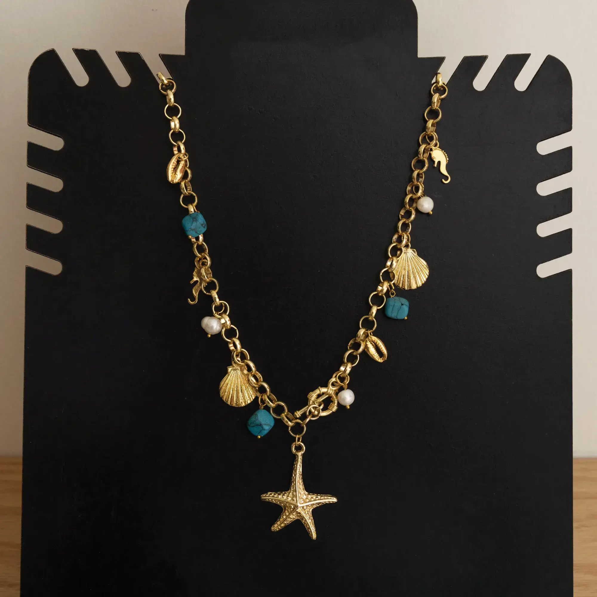 Sea-Inspired Turquoise and Natural Pearl Necklace