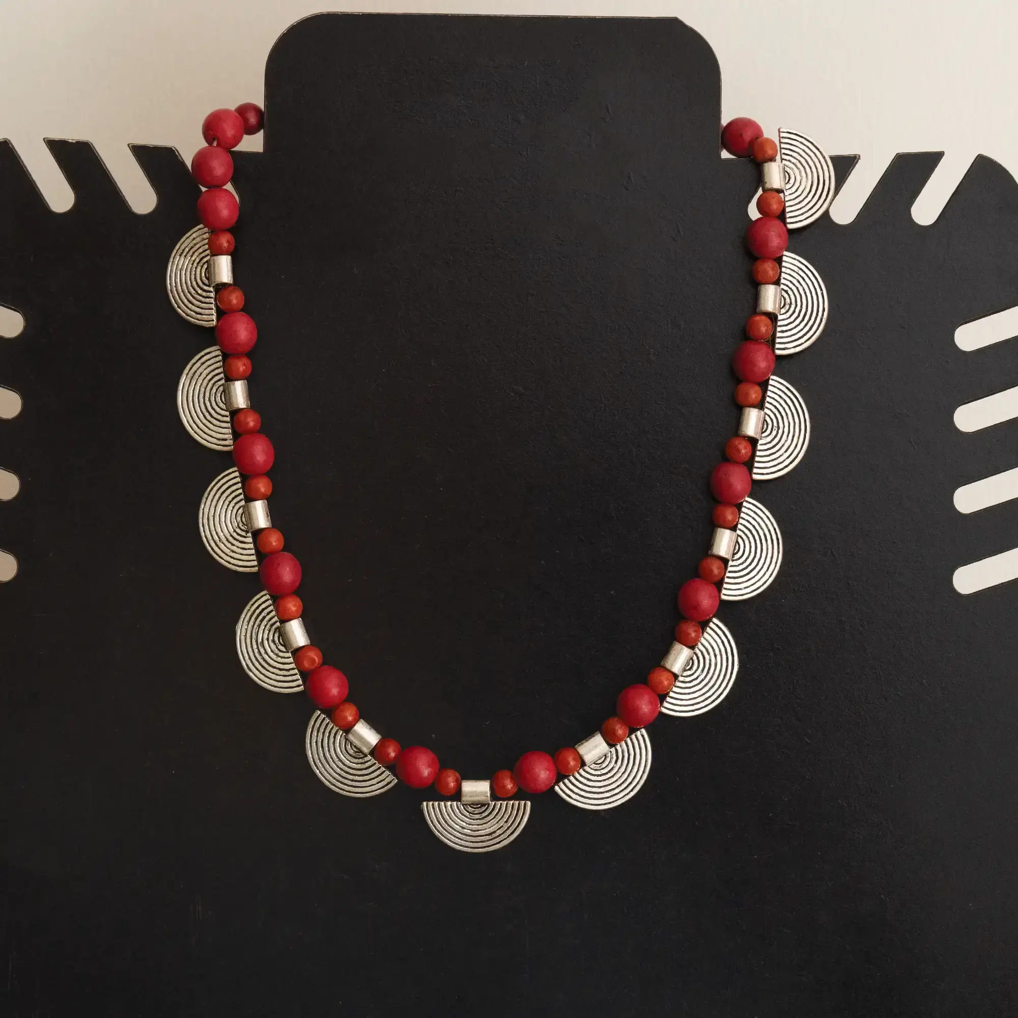 Handcrafted Red Coral Silver-Plated Necklace with Distinctive Detail