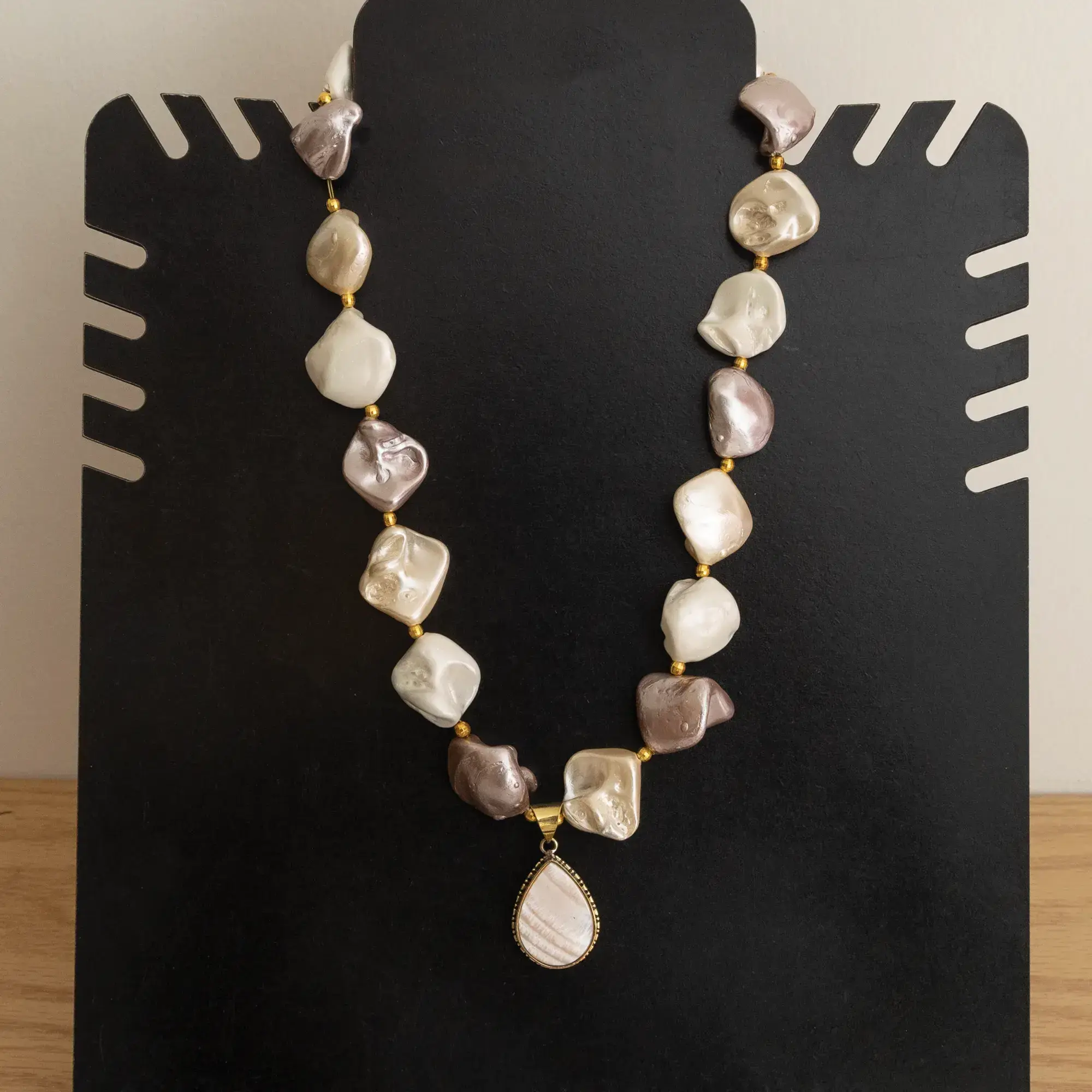 Handcrafted Pearl-Coated Shell Centerpiece Necklace