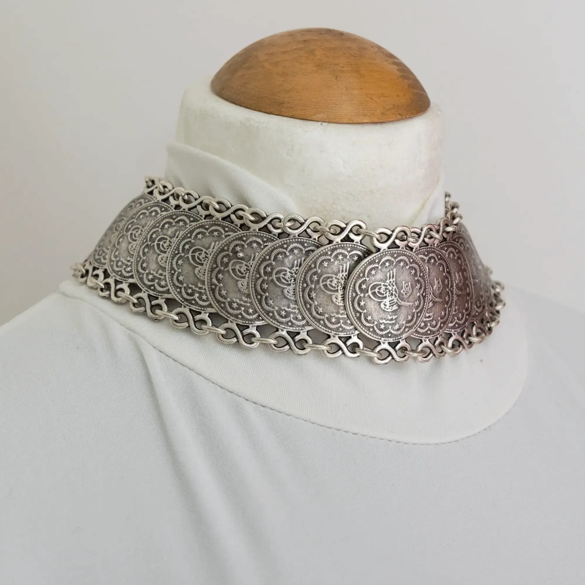 Handcrafted Wide Heritage Silver-Plated Copper Necklace