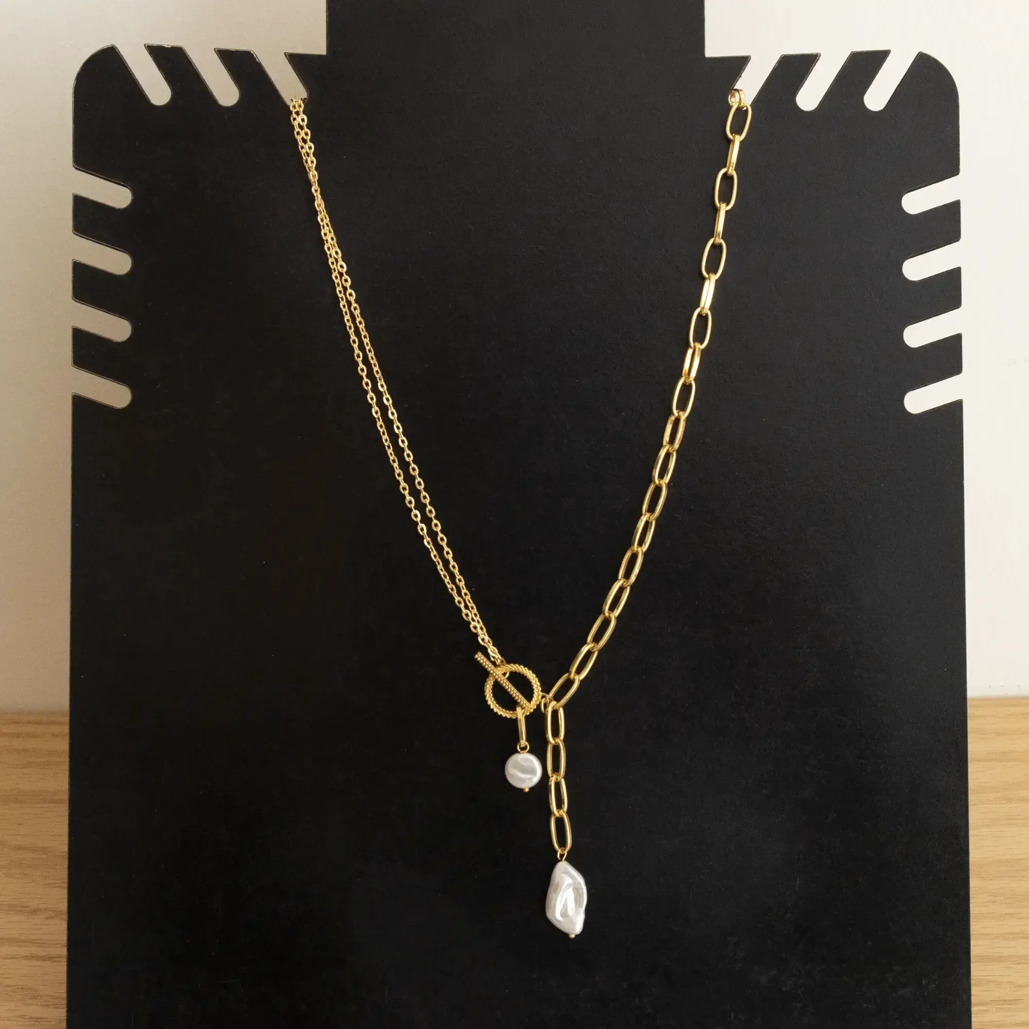 Handcrafted Pearl Shell Gold-Plated Necklace with Distinctive Detail