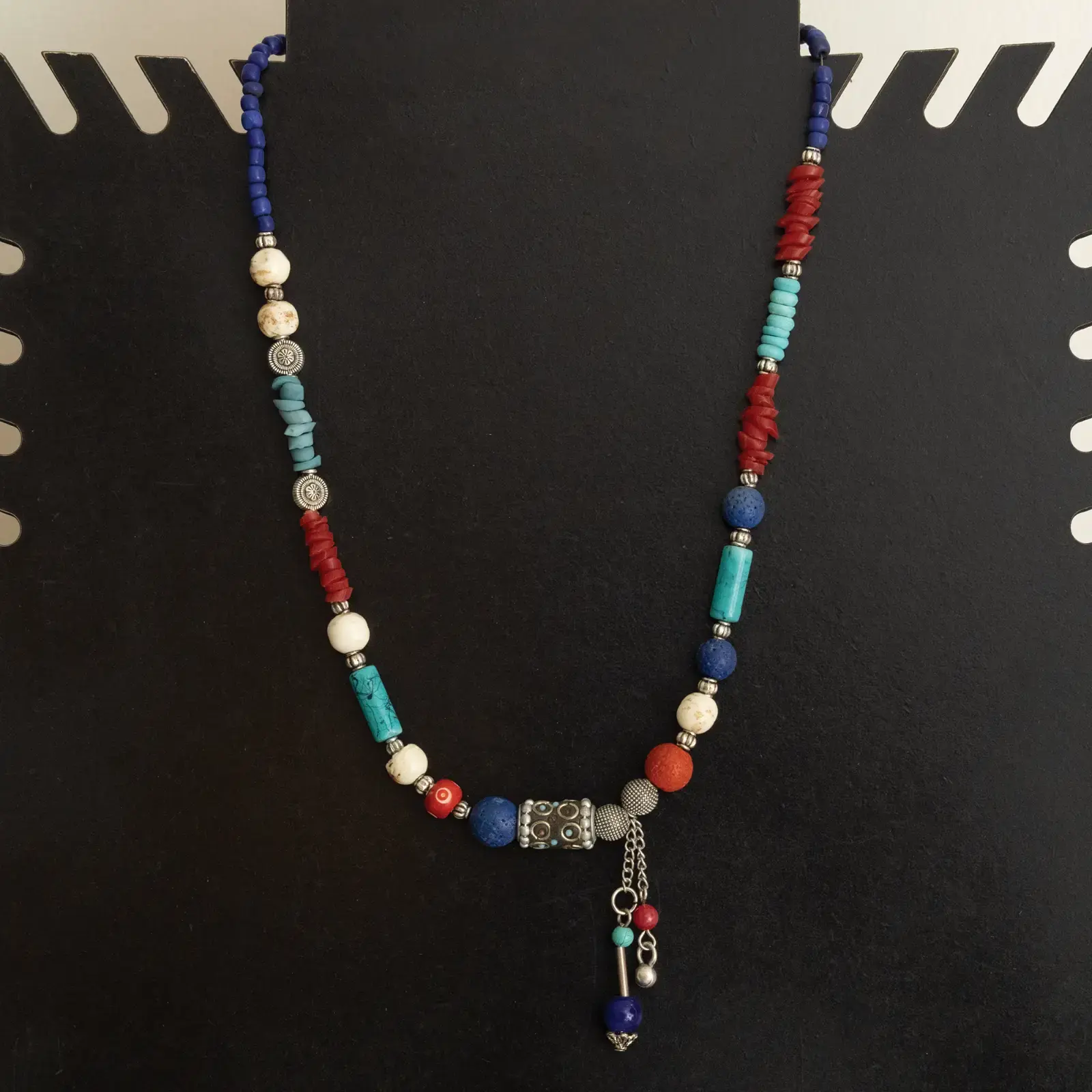 Handcrafted Bohemian Necklace in coral