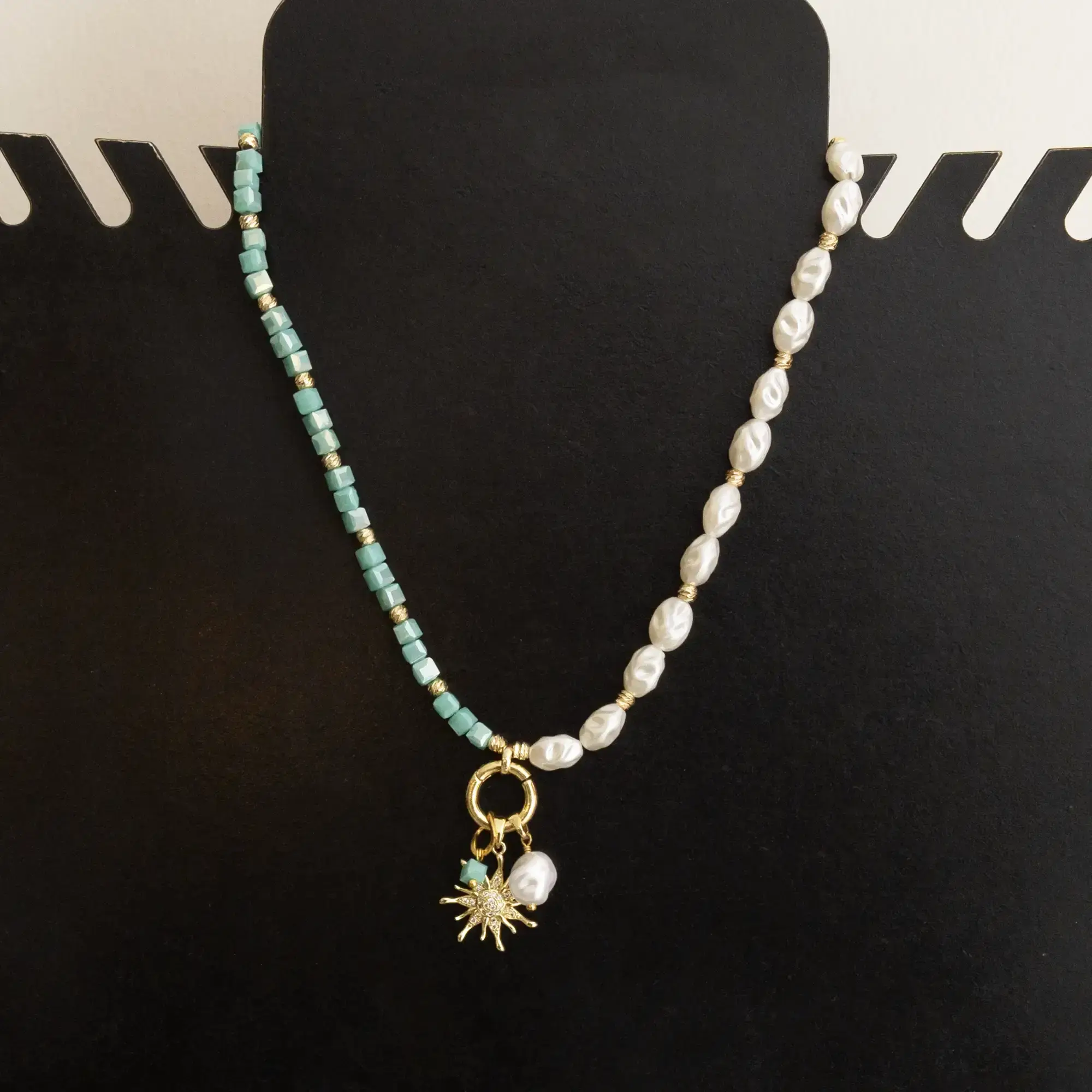 Handcrafted Turquoise Crystal Gold-Pendant Necklace