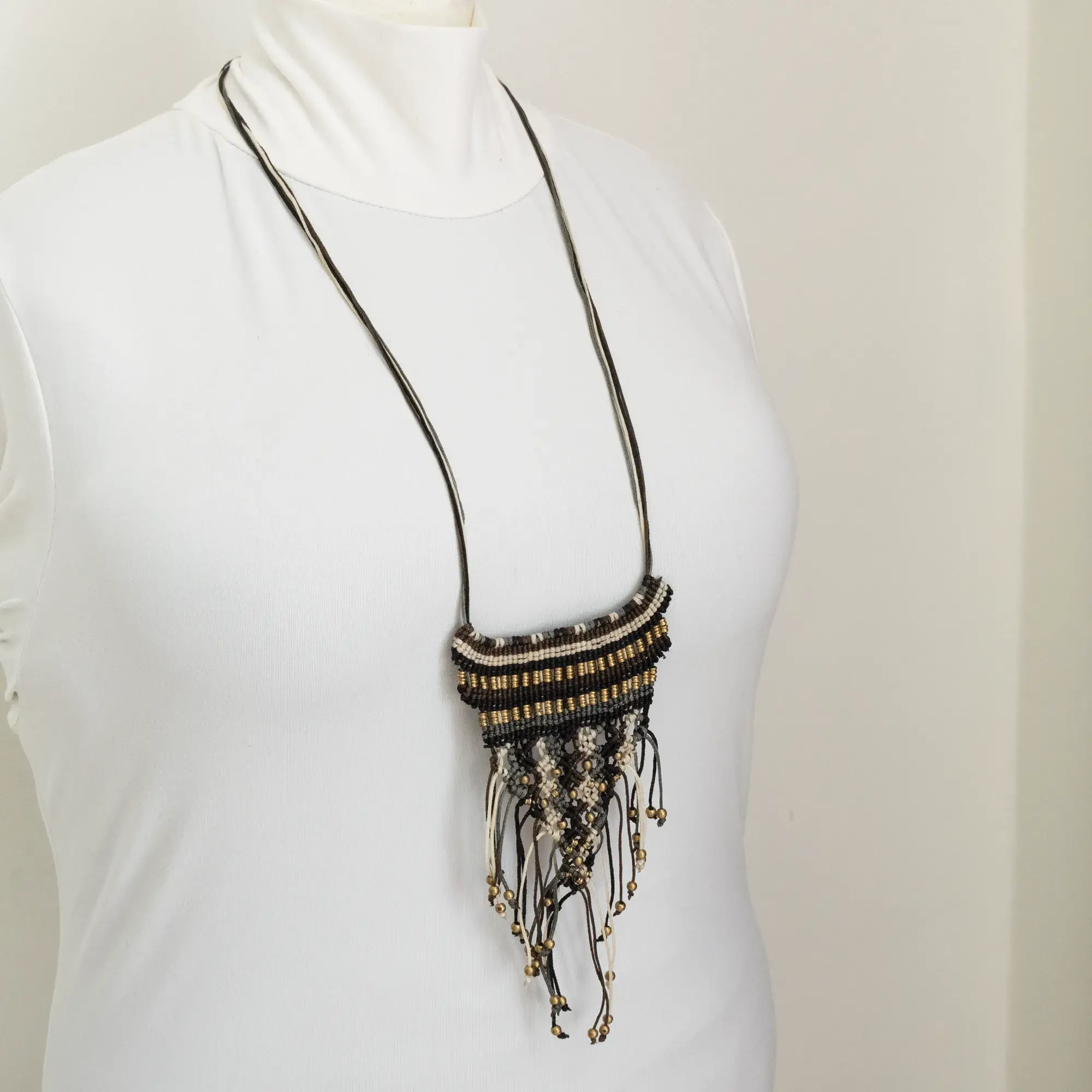 Handcrafted Layered Copper Fringe Macramé Necklace