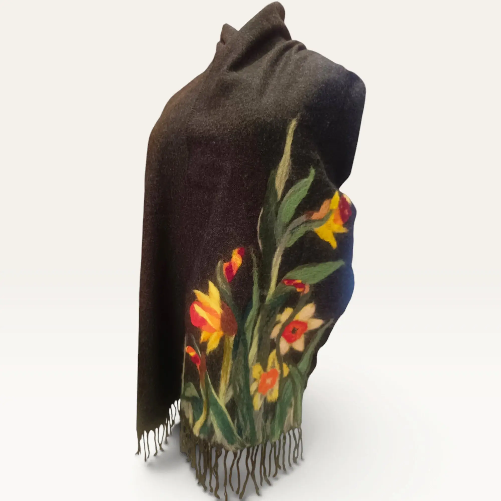 Wool Felt Scarf with Narcissus Flowers