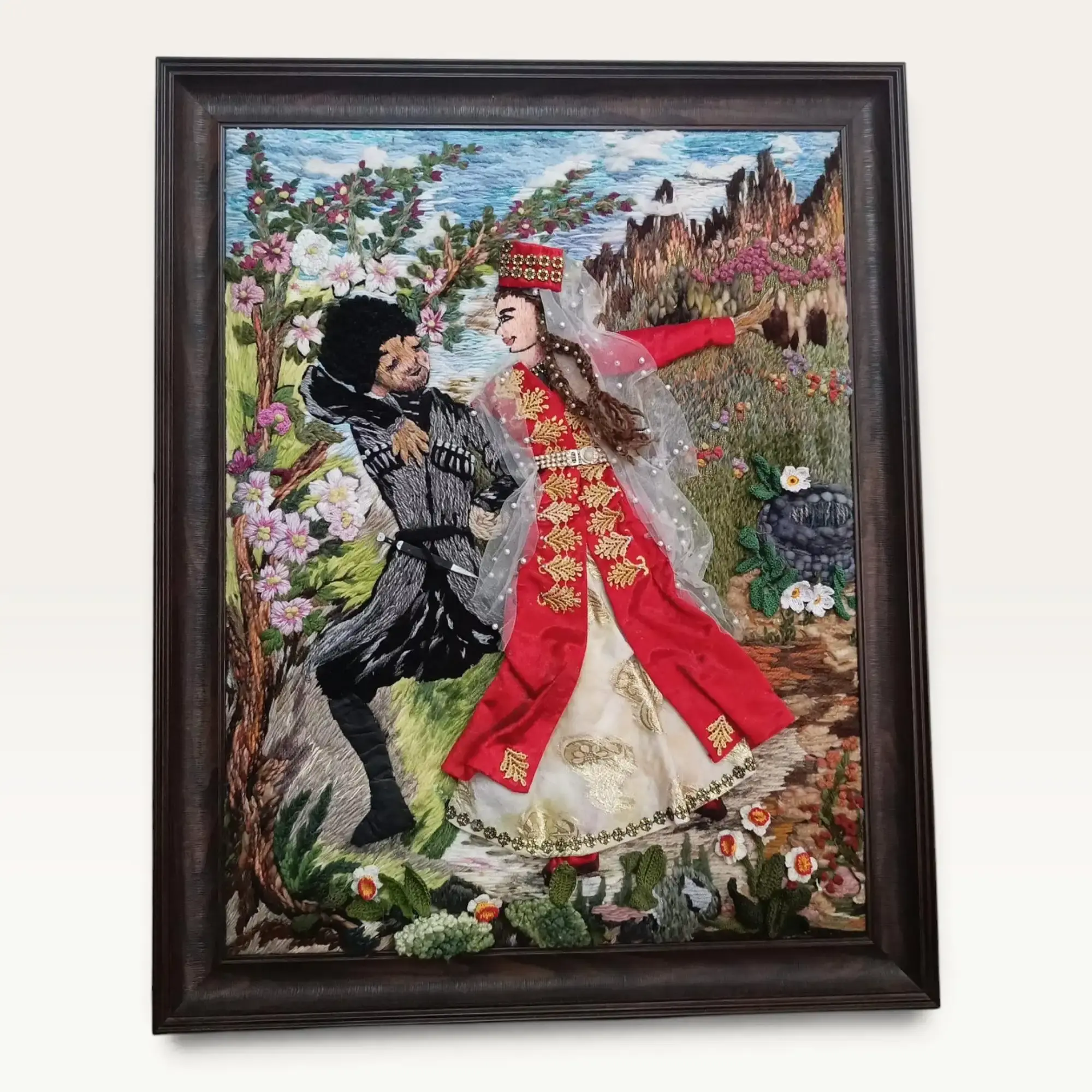 3D Circassian Wool Embroidery Wall Art – Dancing Couple