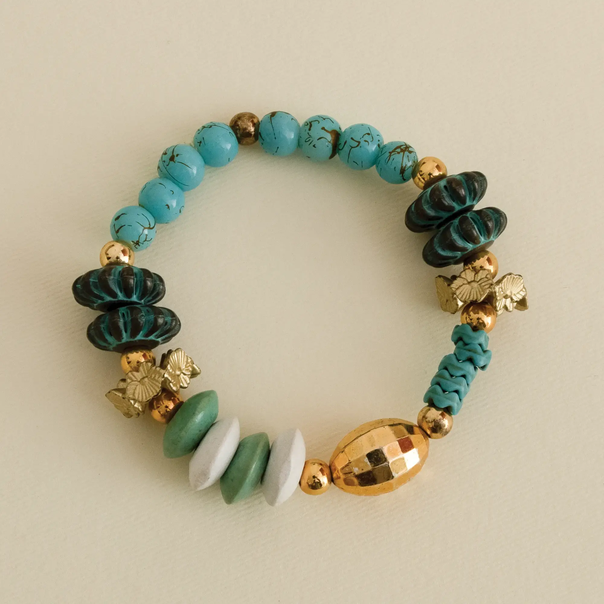 Contemporary Bracelet with turquoise & bone beads